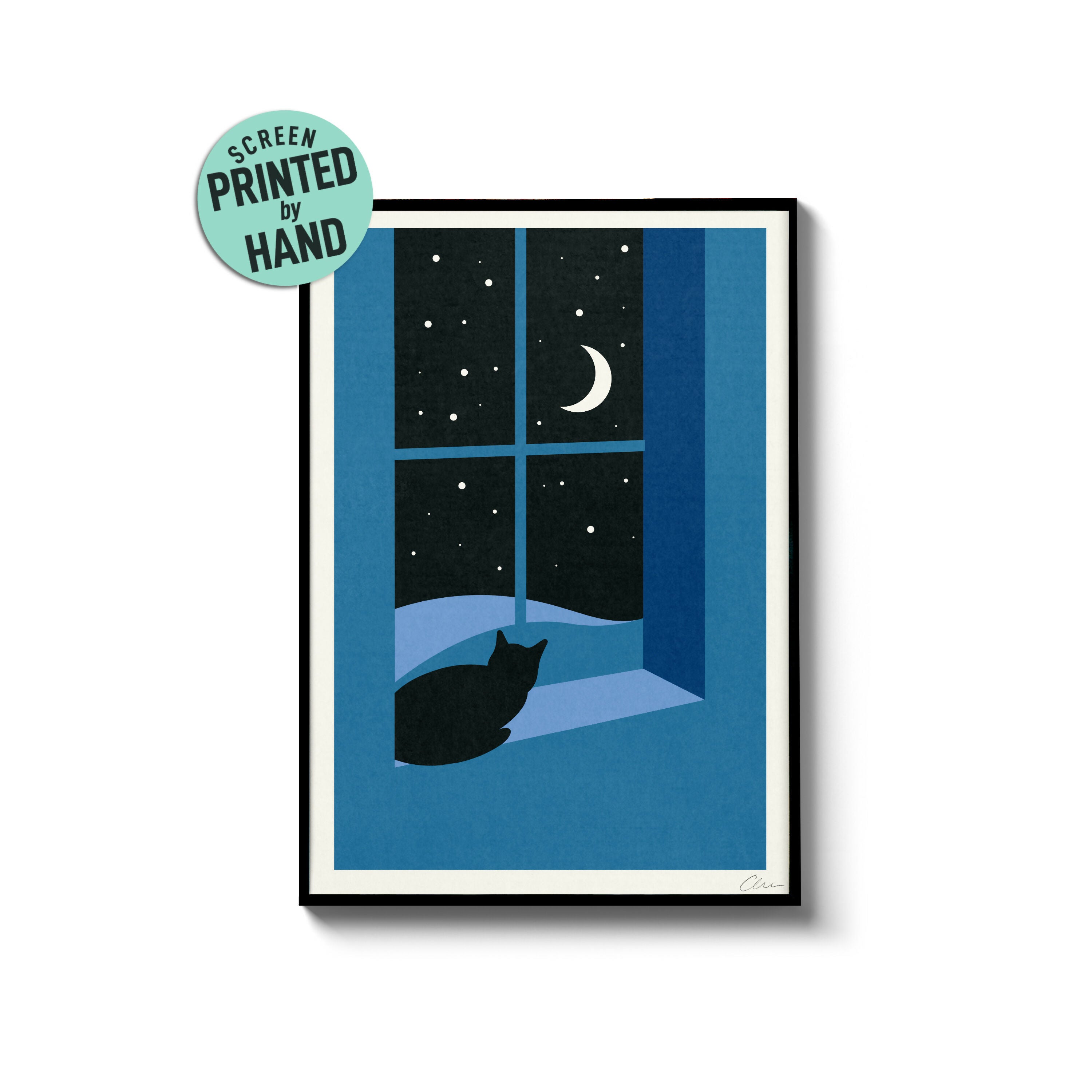 Watching Through The Night Cat Print