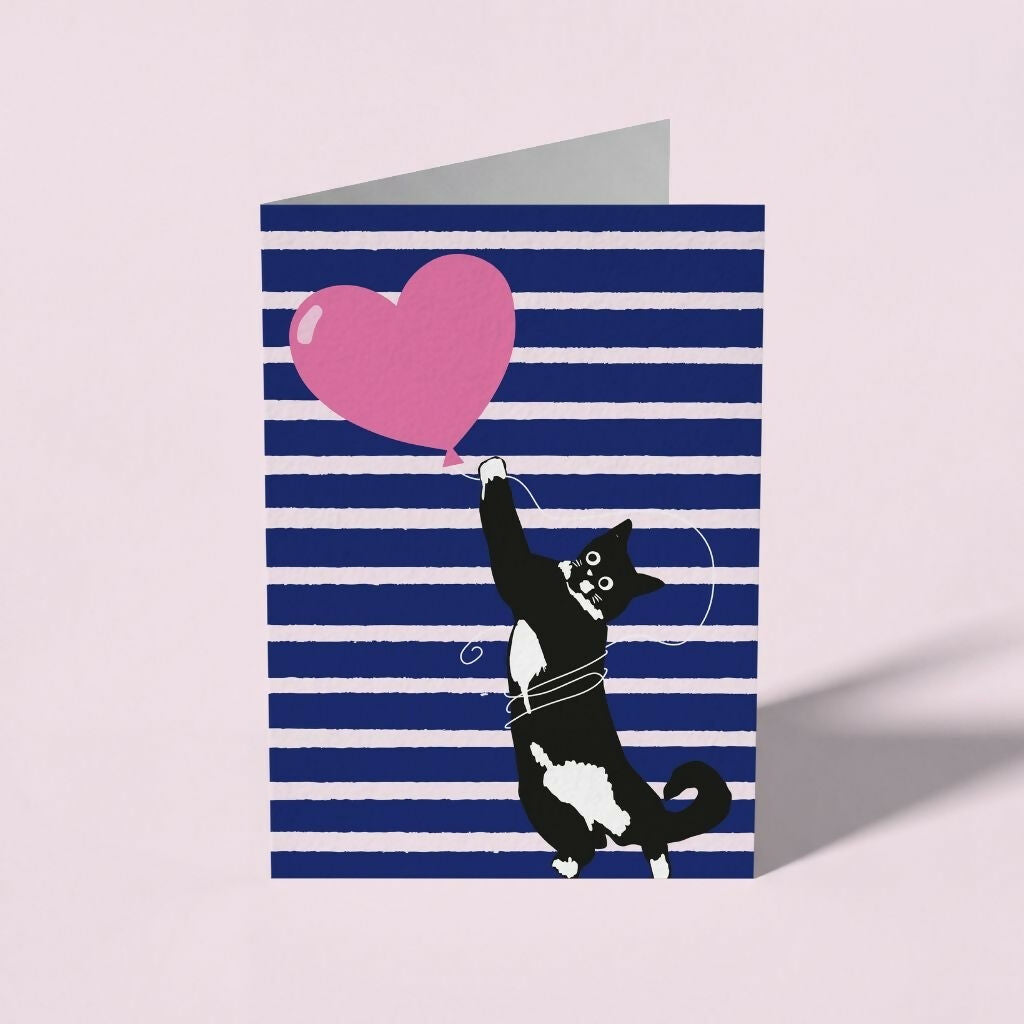 Cat Heart Balloon Card