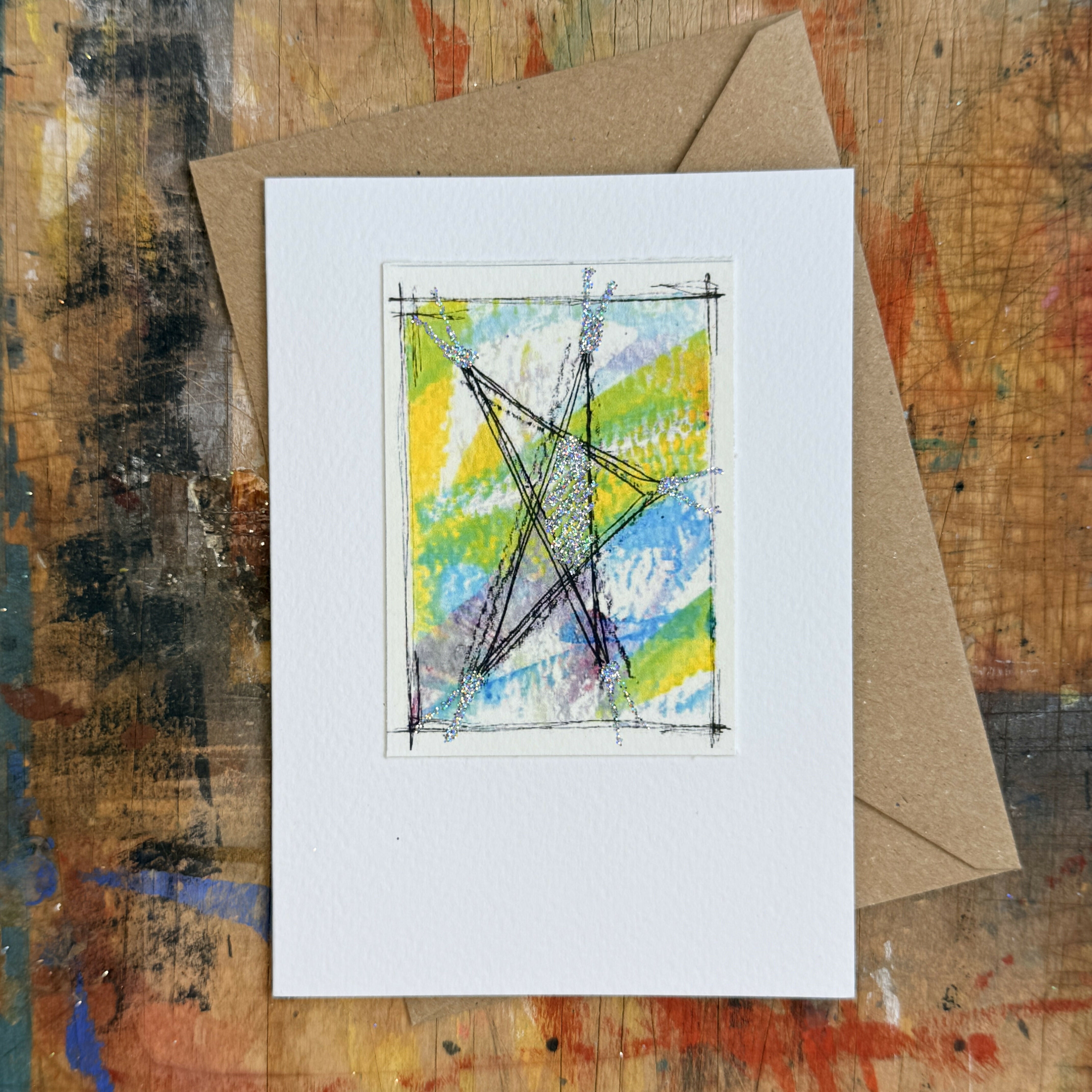 Abstract Sparkle Star Card in Blue