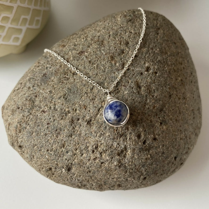 Sodalite Drop Necklace, Sterling Silver
