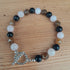 Tibetan Silver Toggle Bracelet with Rose Quartz, Faceted Indian Agate and Navy Goldstone.