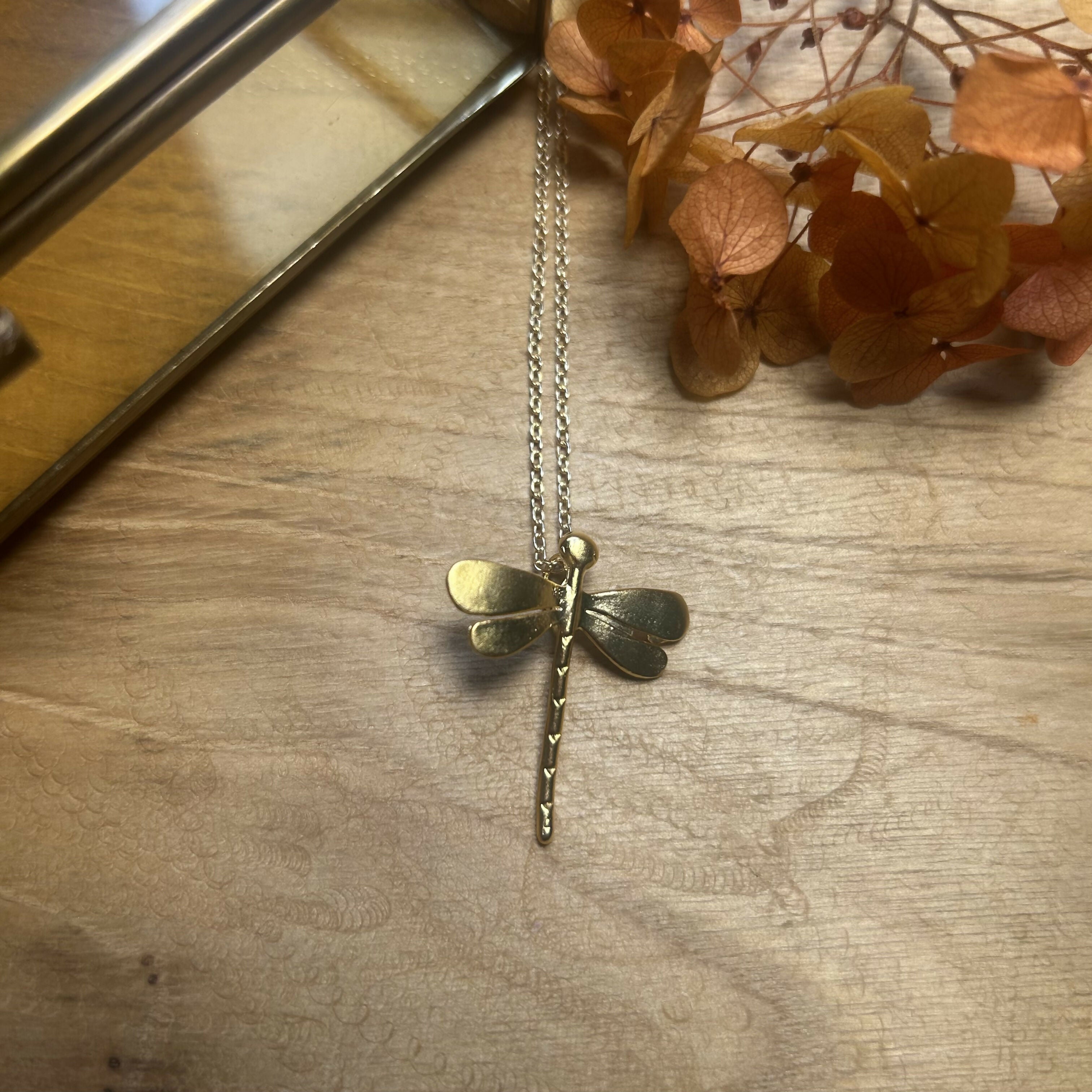 Lovely Gold Plated Dragonfly Pendant Necklace