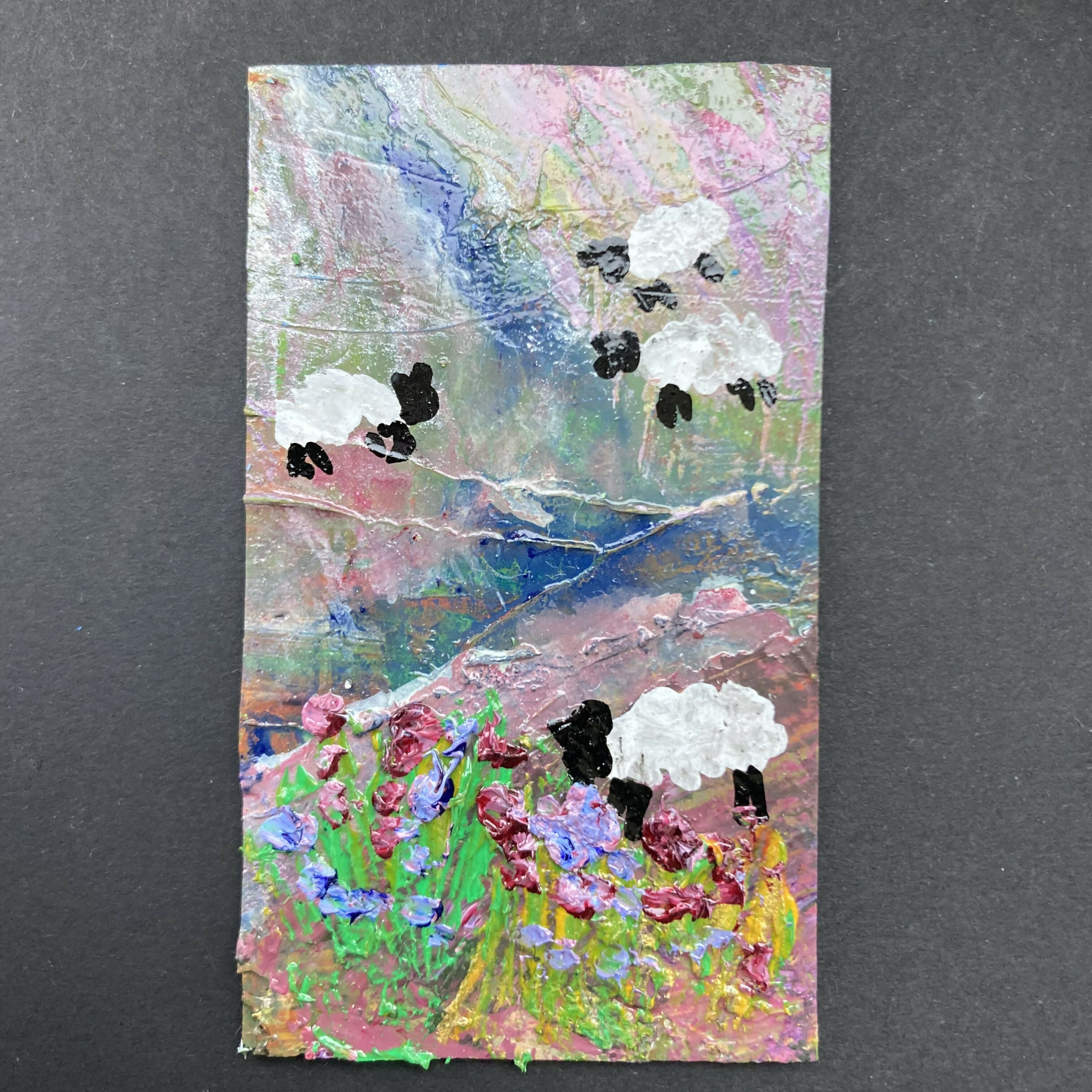 4 Sheep Oil Painting Mini Canvas Fridge Magnet