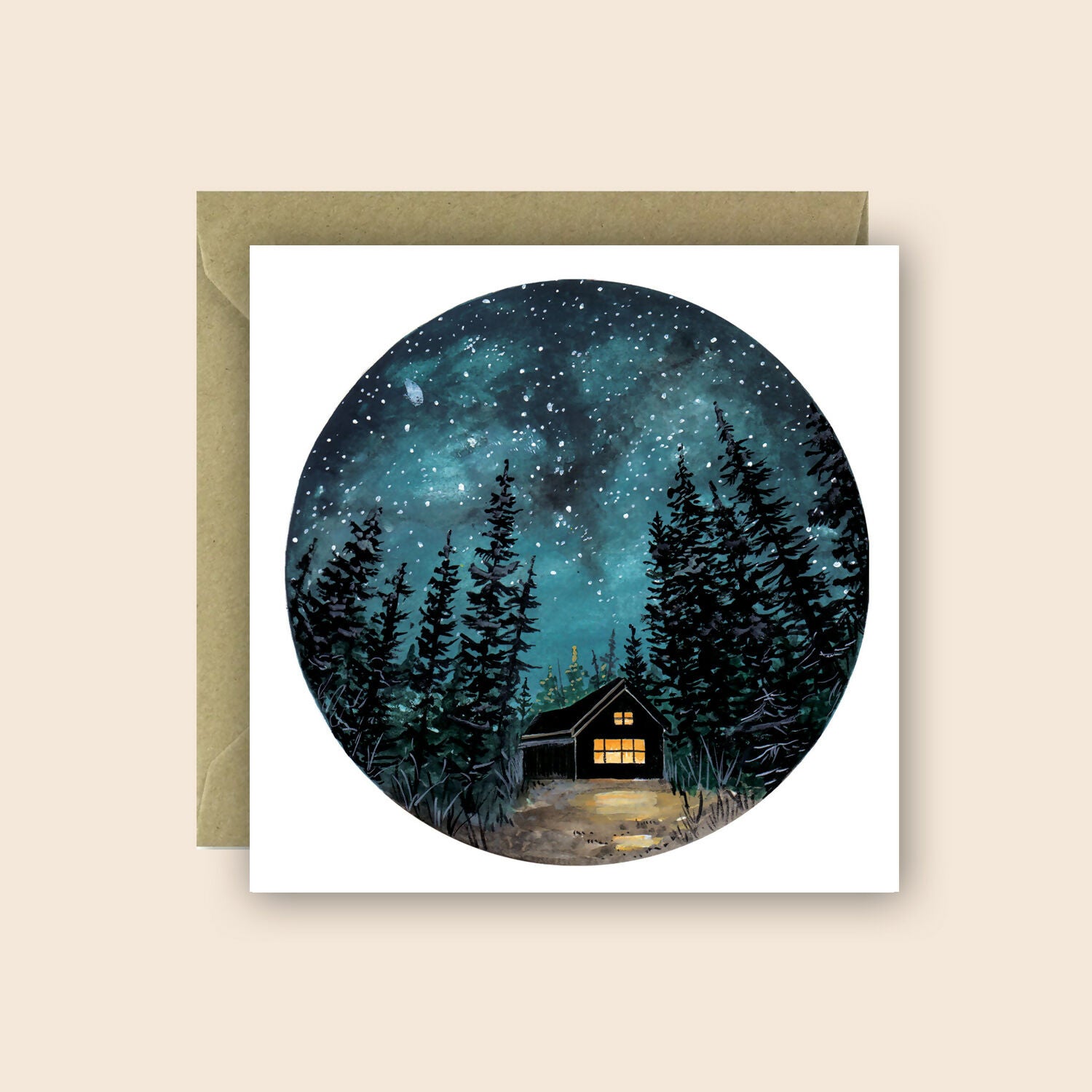 Cabin at Night Card