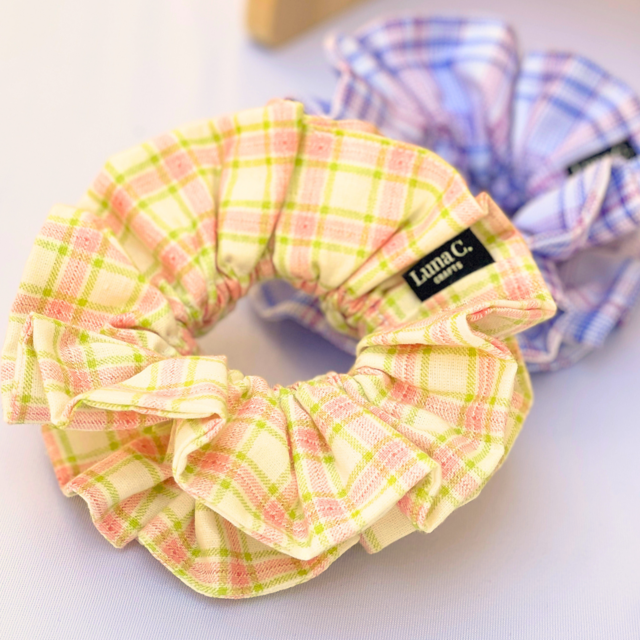 Creamy Yellow Plaid Double Layer Scrunchie