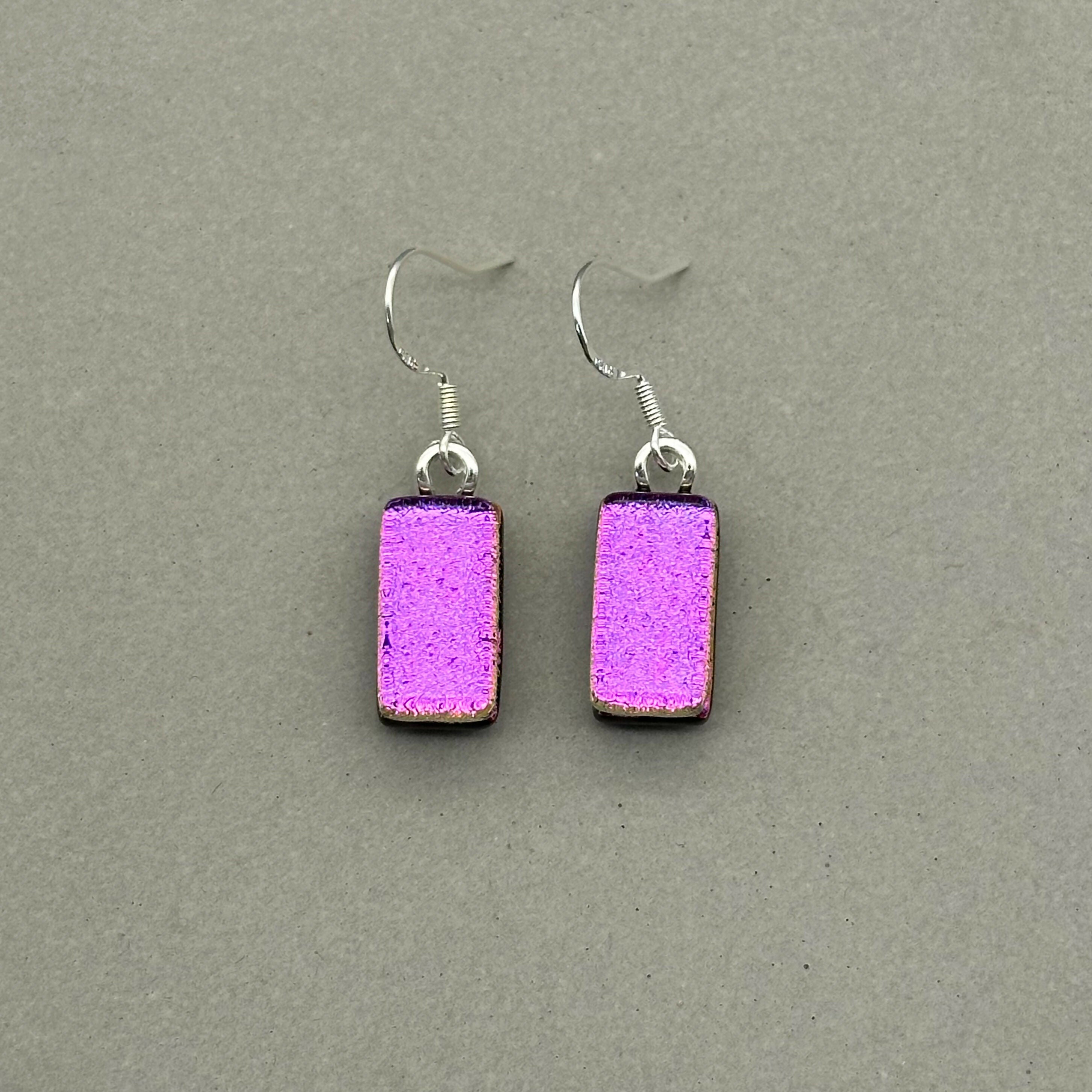 Magenta Dichroic Glass Necklace and Earrings Set - Sterling Silver, Handmade by Jade Tapson Glass.