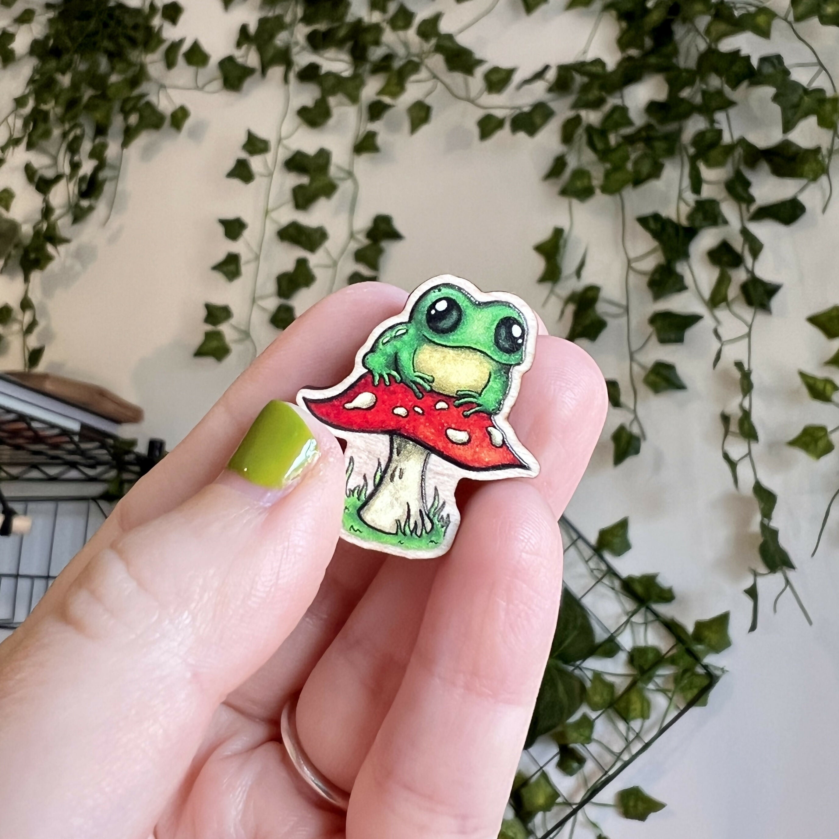 Frog on a Fungi Wooden Pin