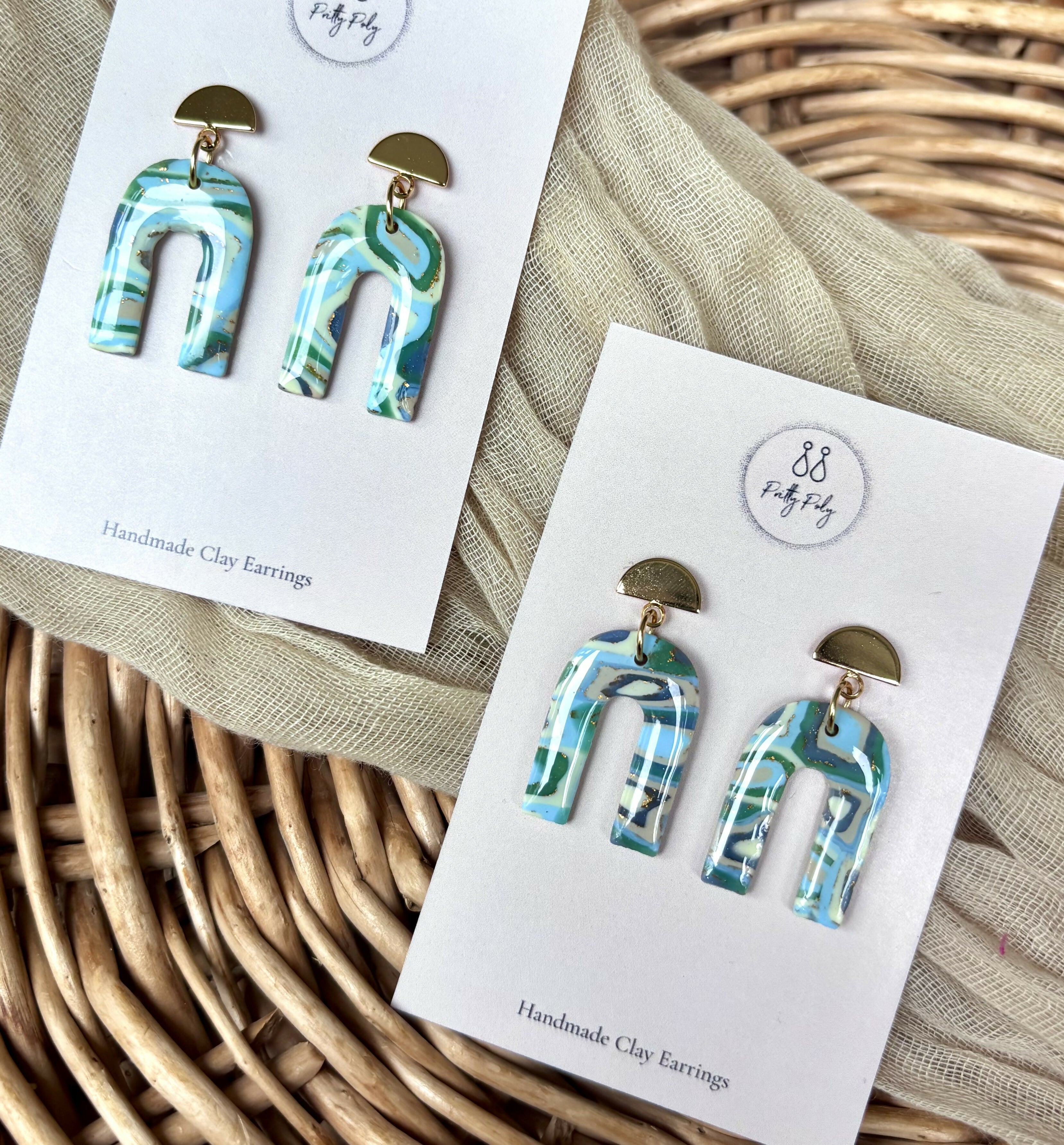 Aqua Collection - Arch Polymer Clay Earrings