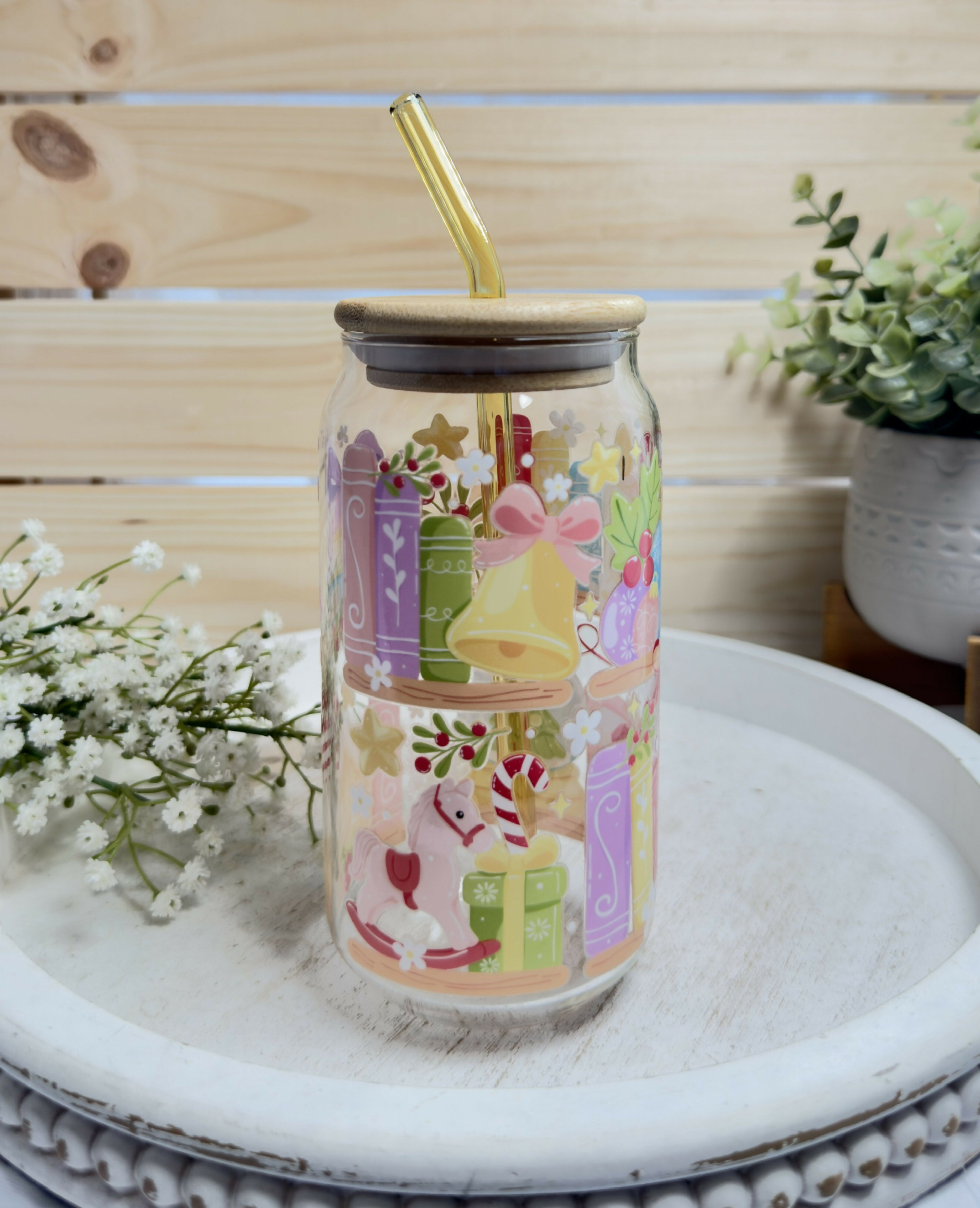 Glass Can Christmas Bookshelf Holiday