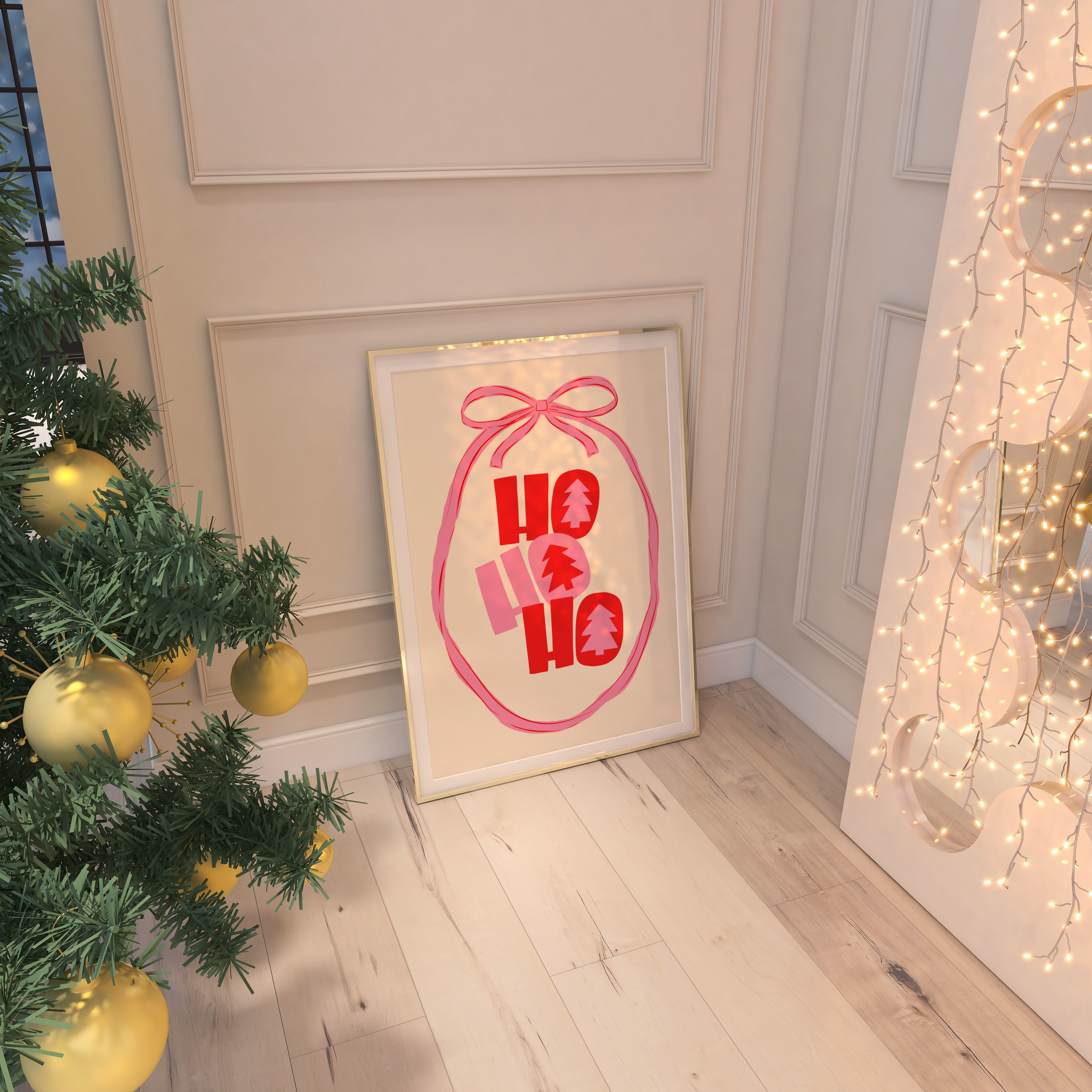 HO HO HO BOW CHRISTMAS WALL ART PRINT