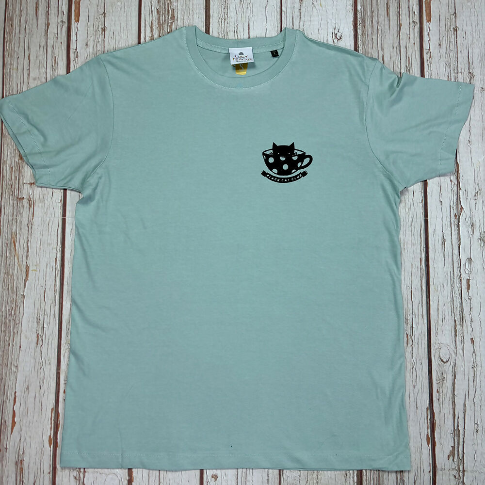 Black Cat Dusty Green Cotton Unisex T-Shirt