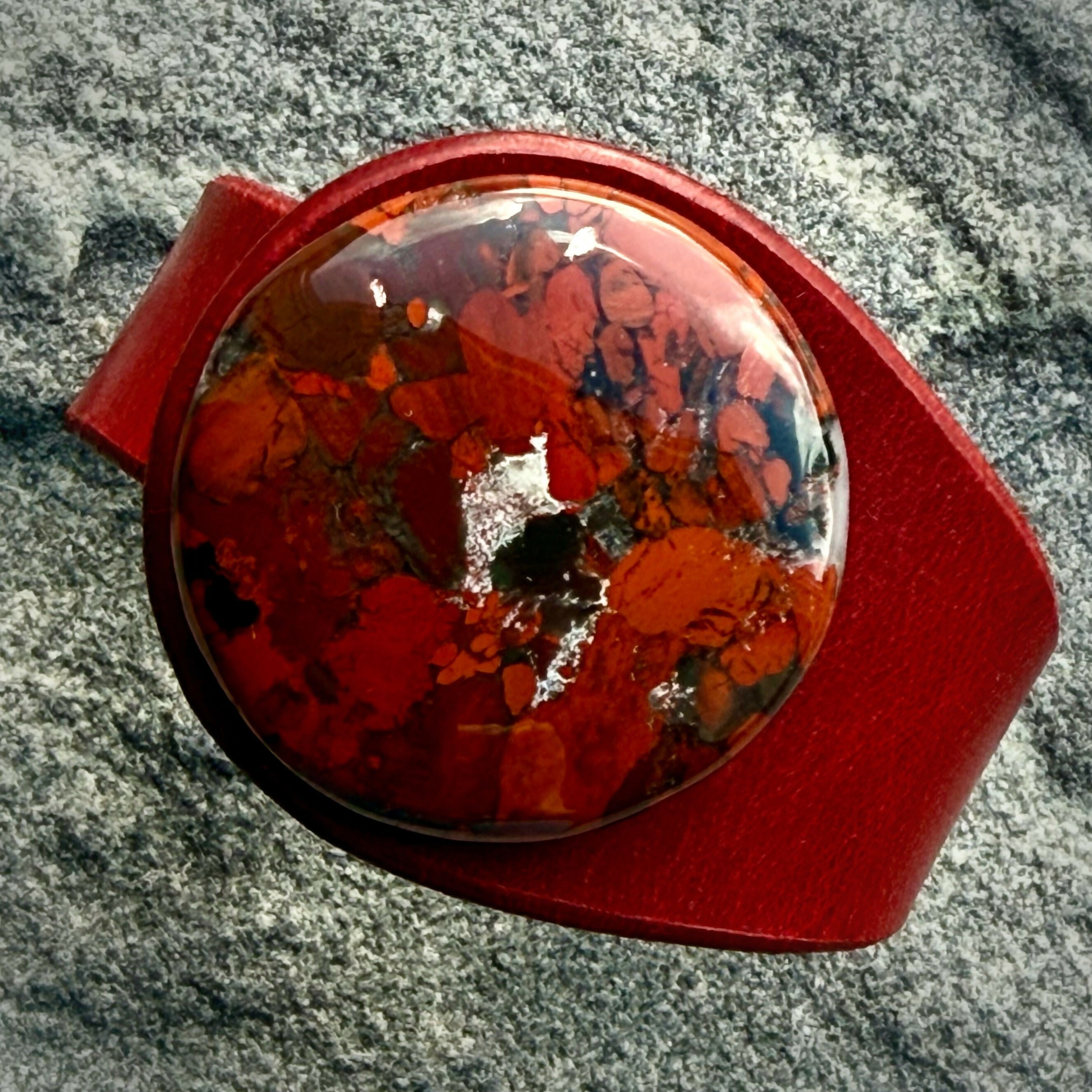 Handcrafted Natural Leather & Red Brecciated Jasper Gemstone Bracelet - Size S or M
