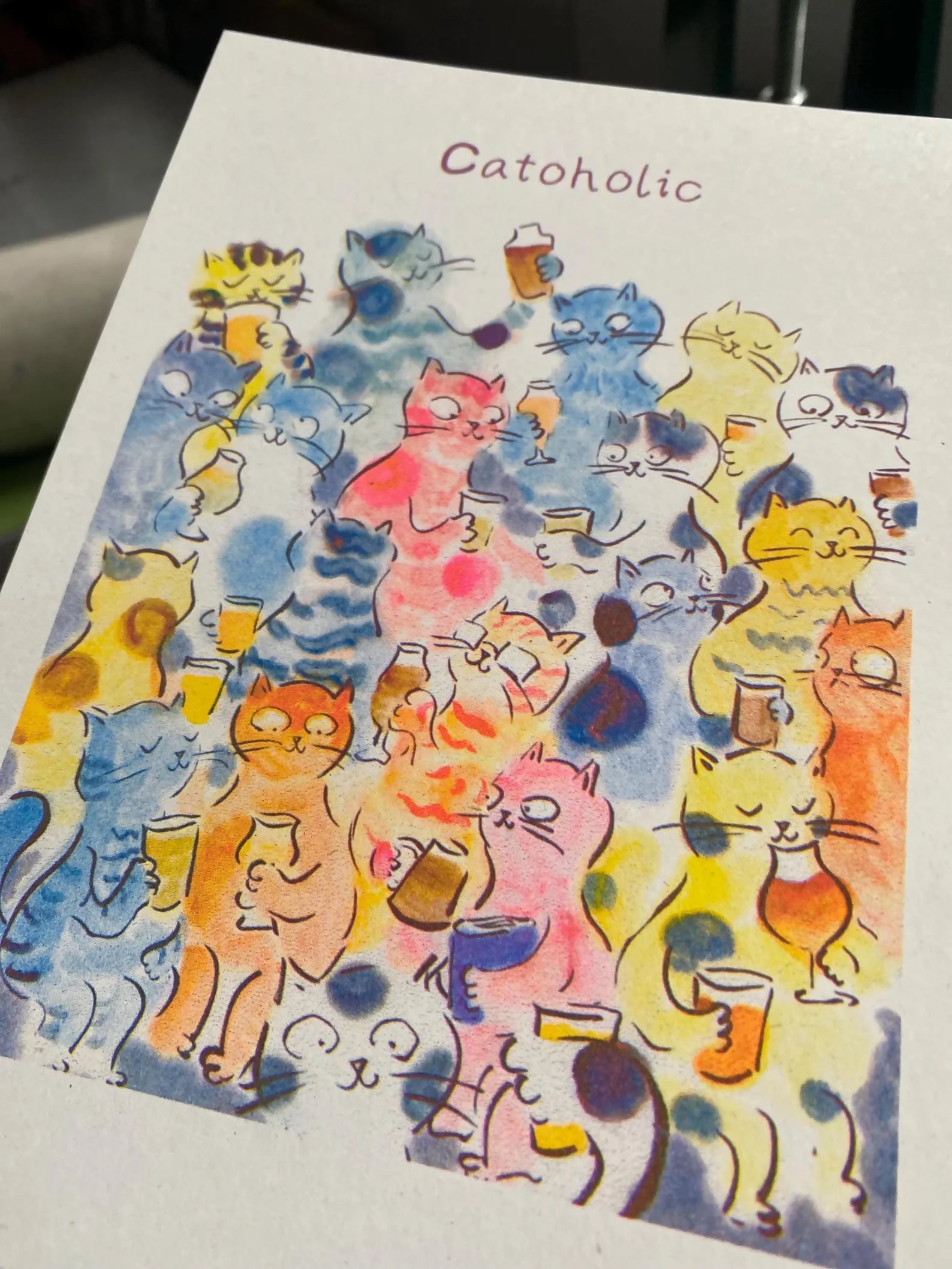 Drinking Cats Catoholic Riso Print