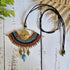 All-Seeing Eye Necklace; Turquoise Crystal Macramé Pendant With Handcrafted Brass Spiral Wire-Art