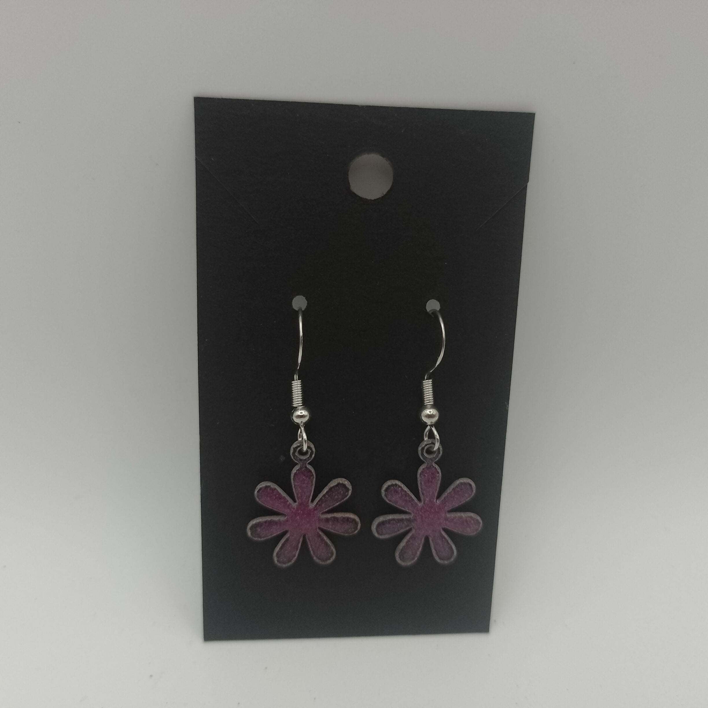 Purple Enamel Flower Earrings