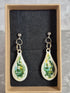 Handcrafted Teardrop Shaped White, Green, Teal And Yellow Earrings