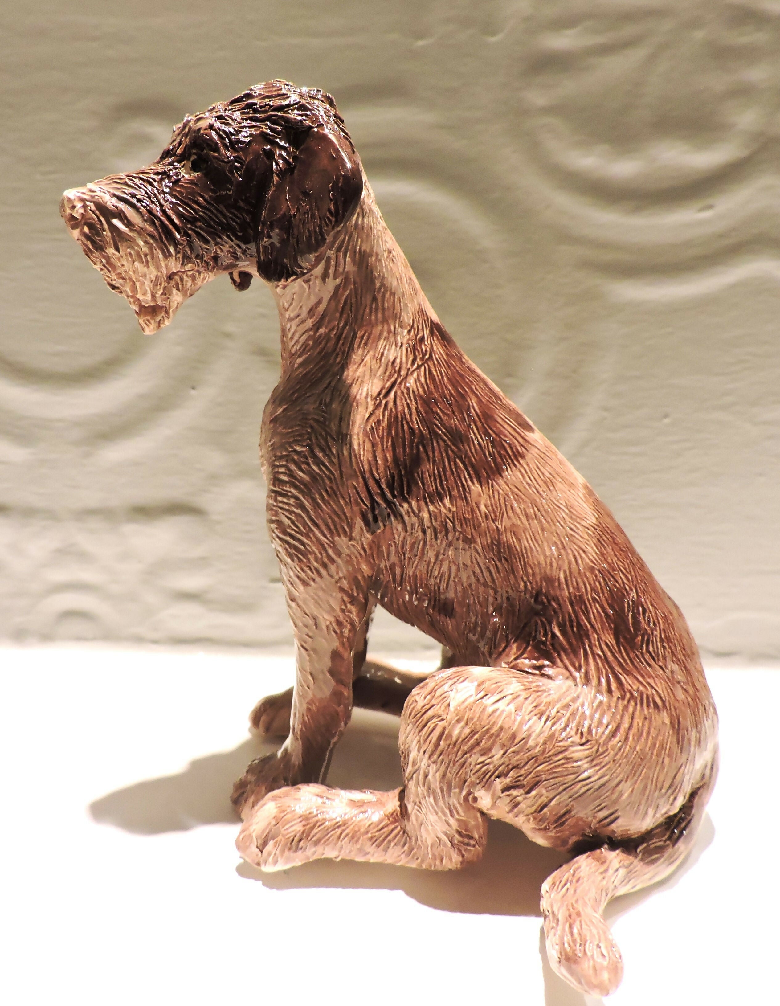 Ceramic German wirehaired pointer dog sculpture