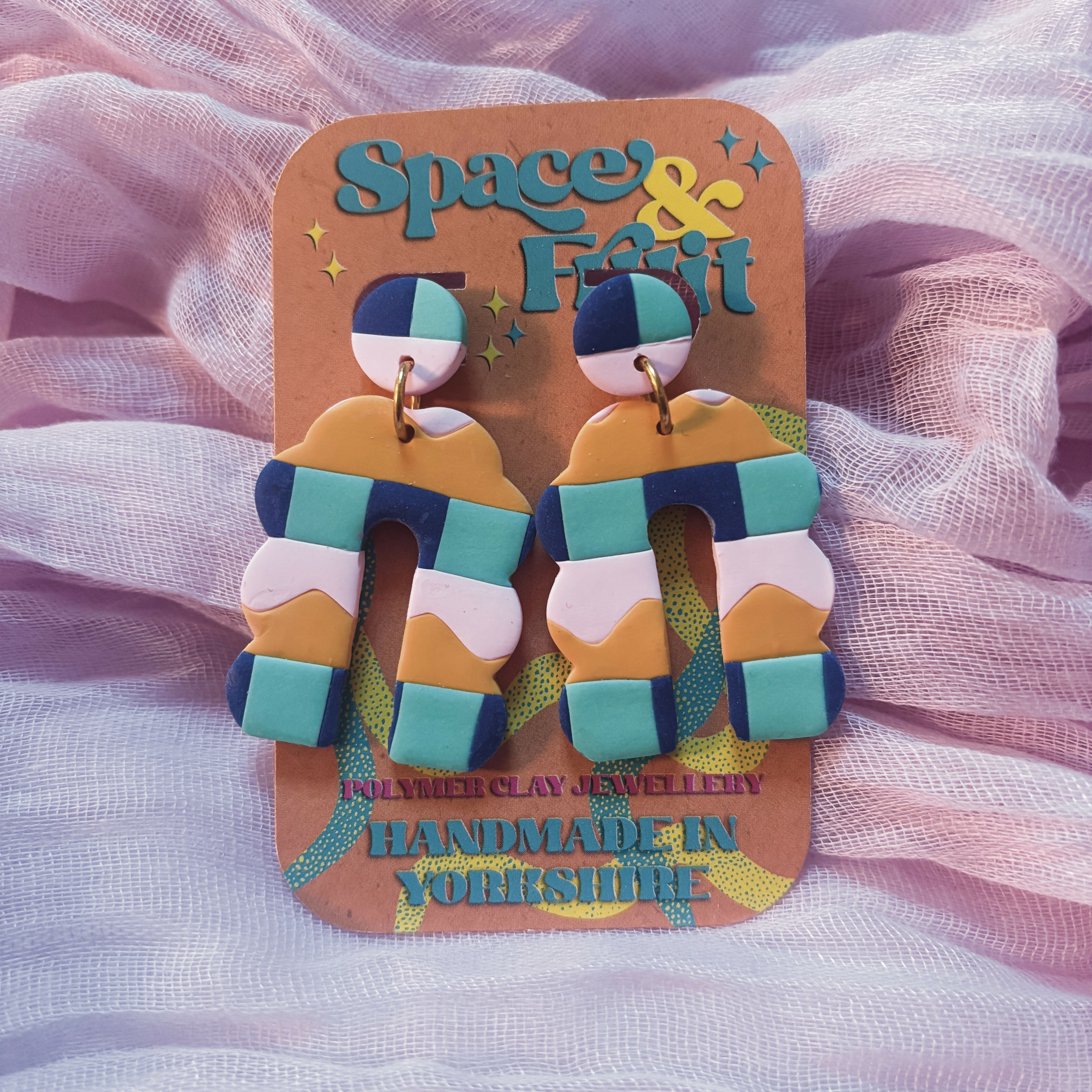 Abstract Checkered Statement Polymer Clay Earrings