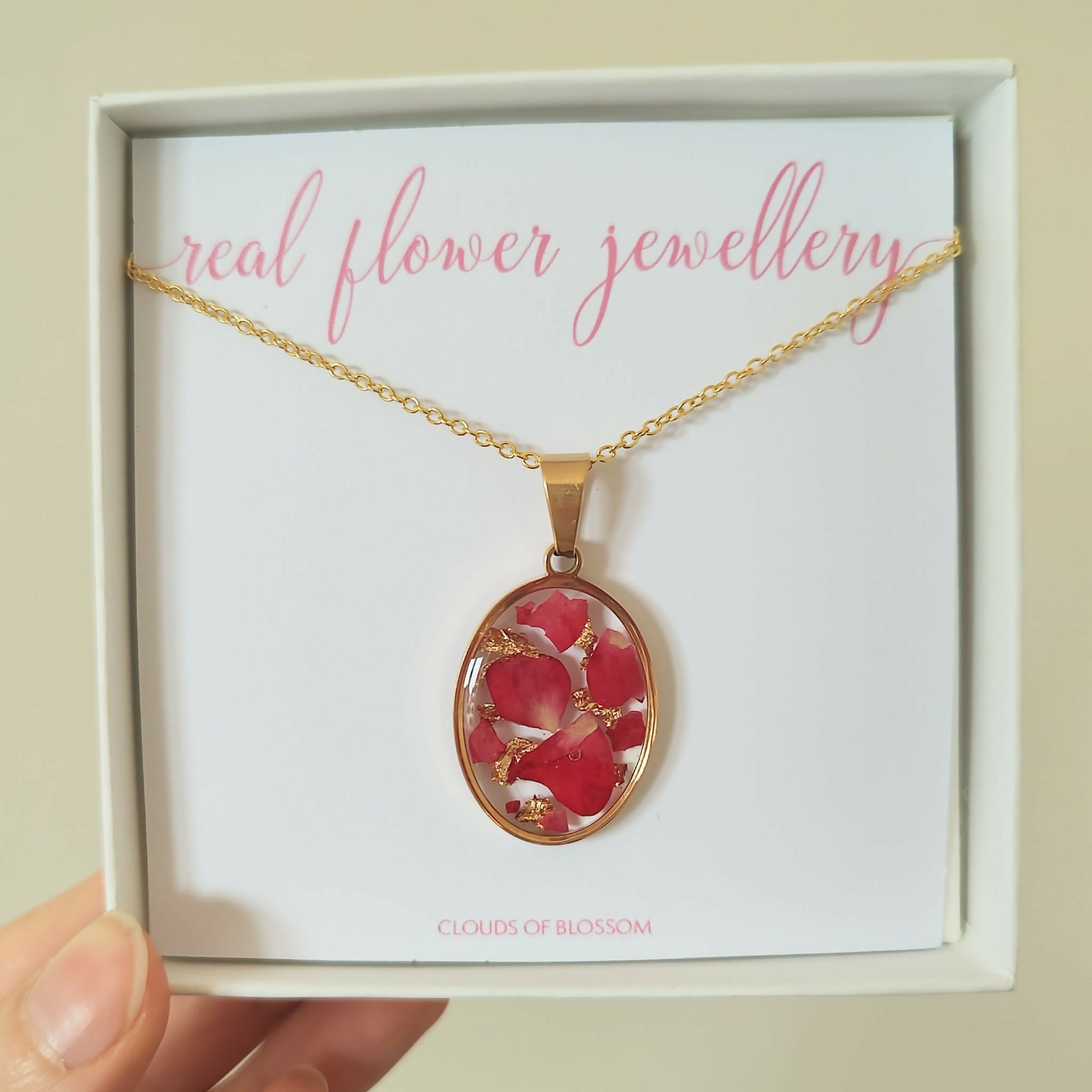 Pressed Rose Necklace Gold Plated Stainless Steel