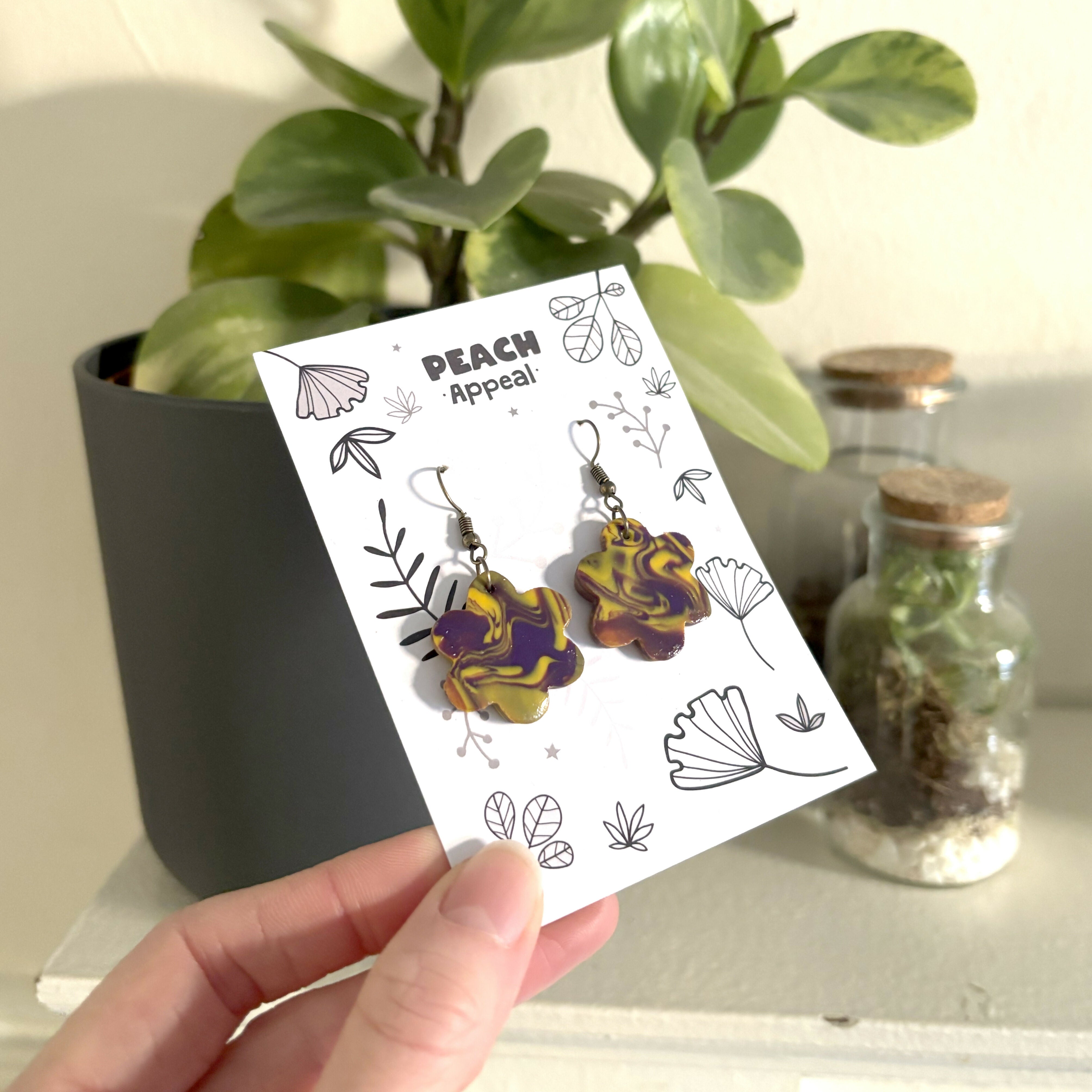 Recycled Polymer Clay Earrings - 70s Flower Swirl