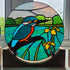 Glass Kingfisher Panel on oak wood display