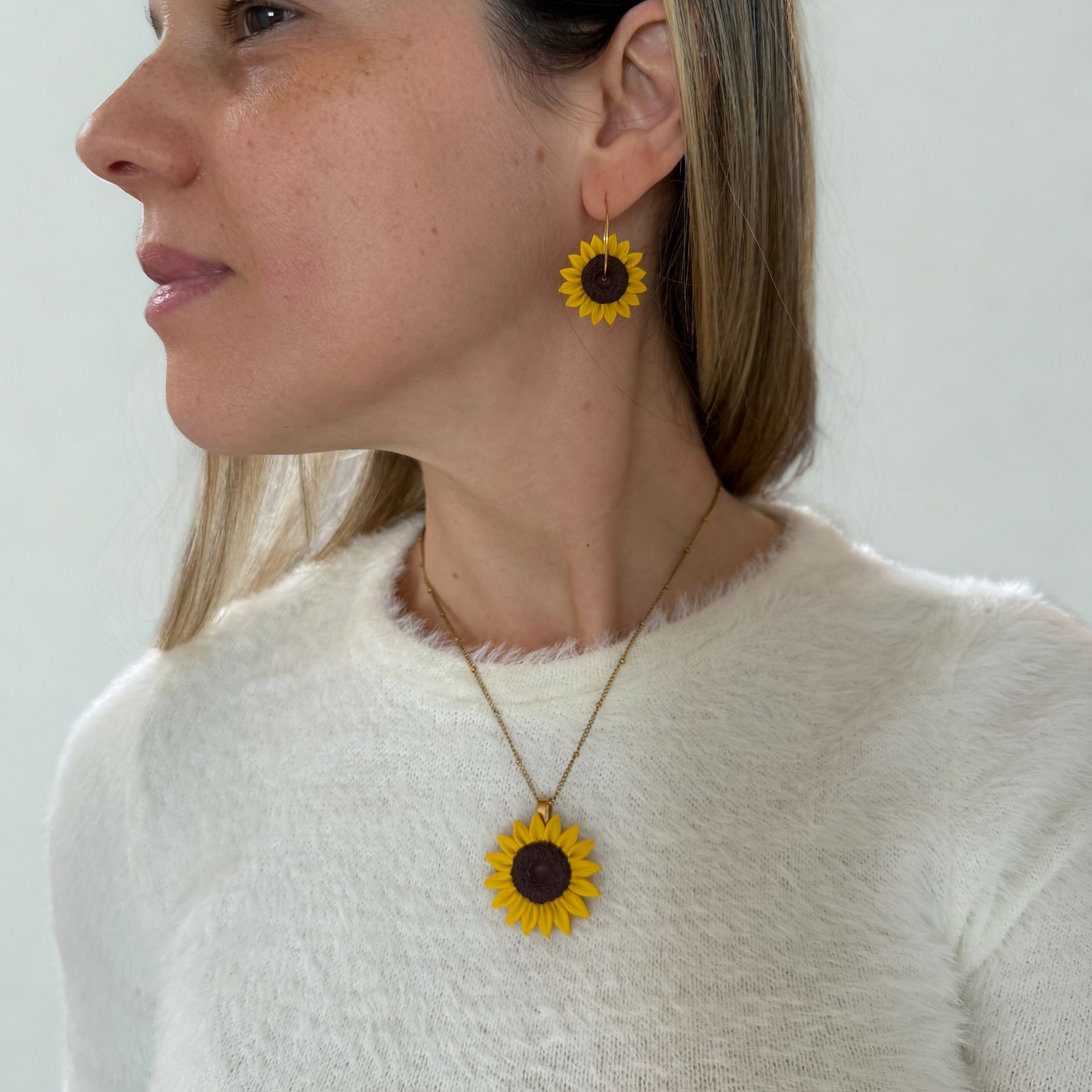 Sunflower Hoop Earrings in Yellow and Brown