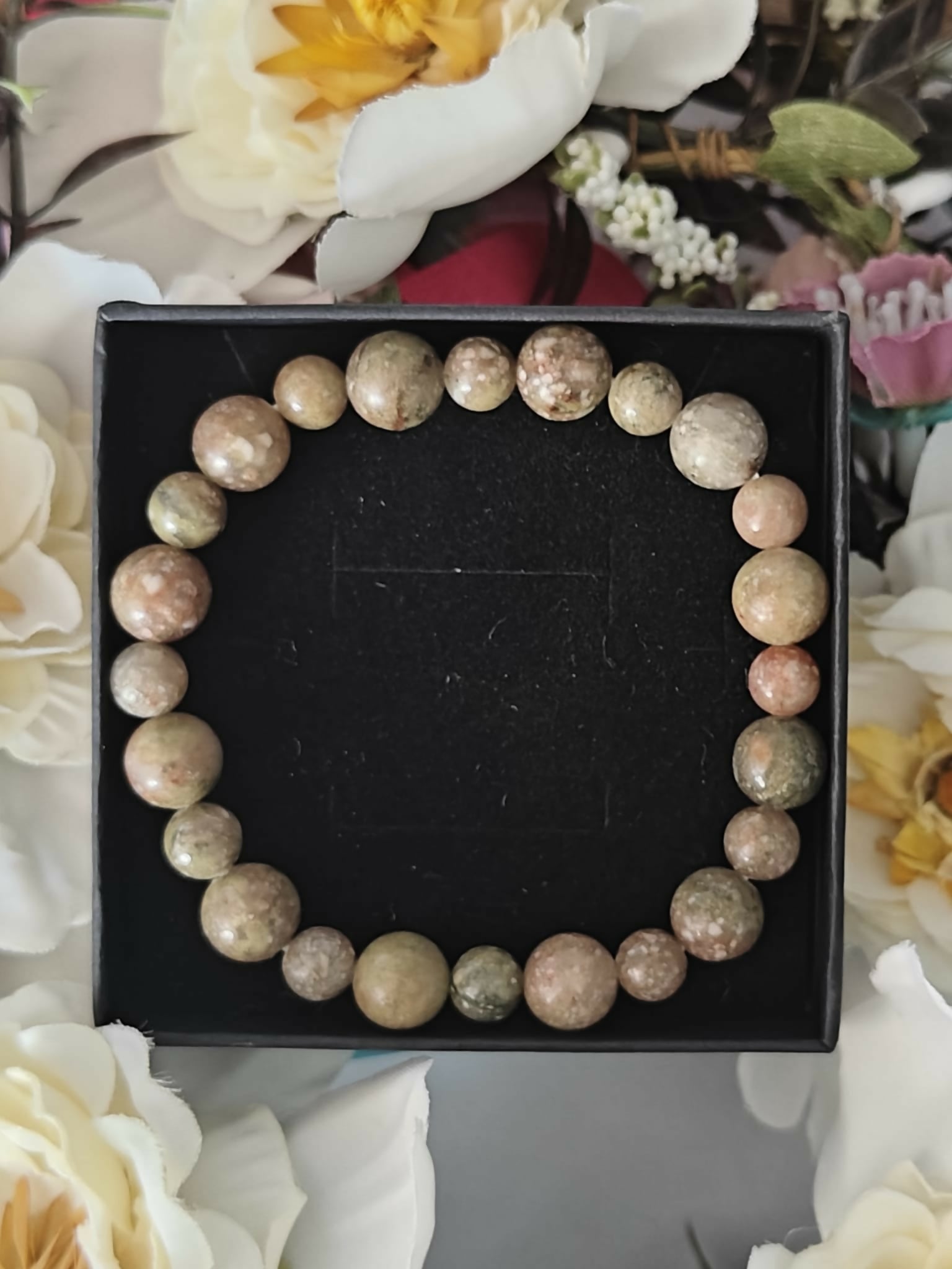 Unakite Crystal Bead Bracelet