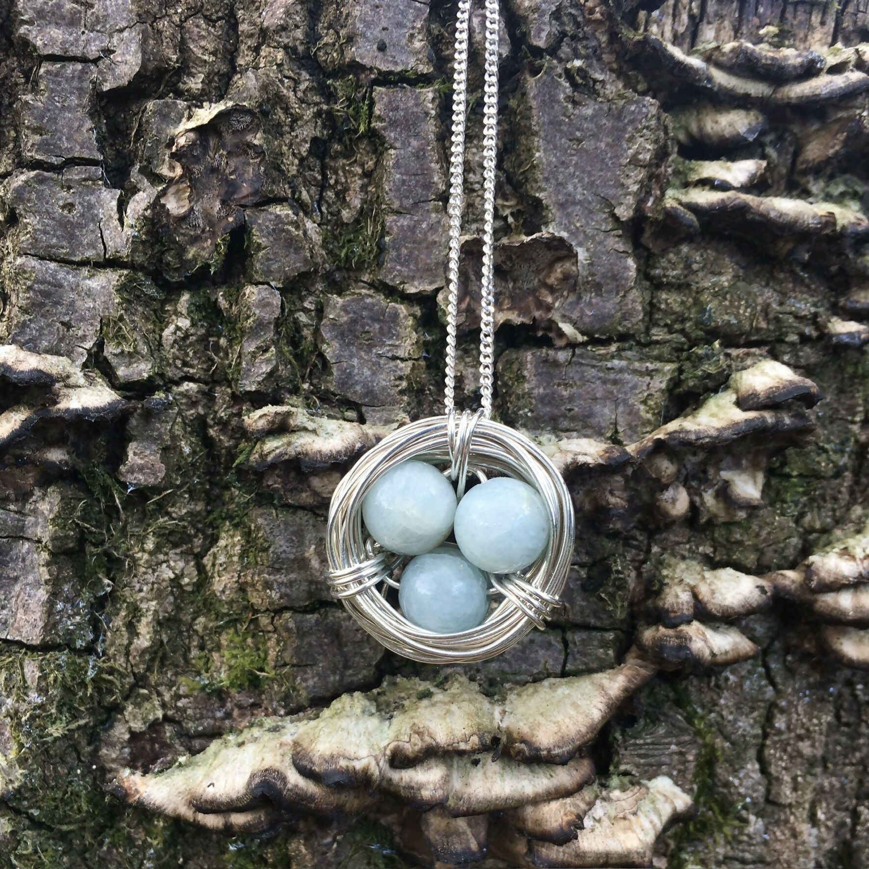 Aquamarine Nest Necklace, Sterling Silver