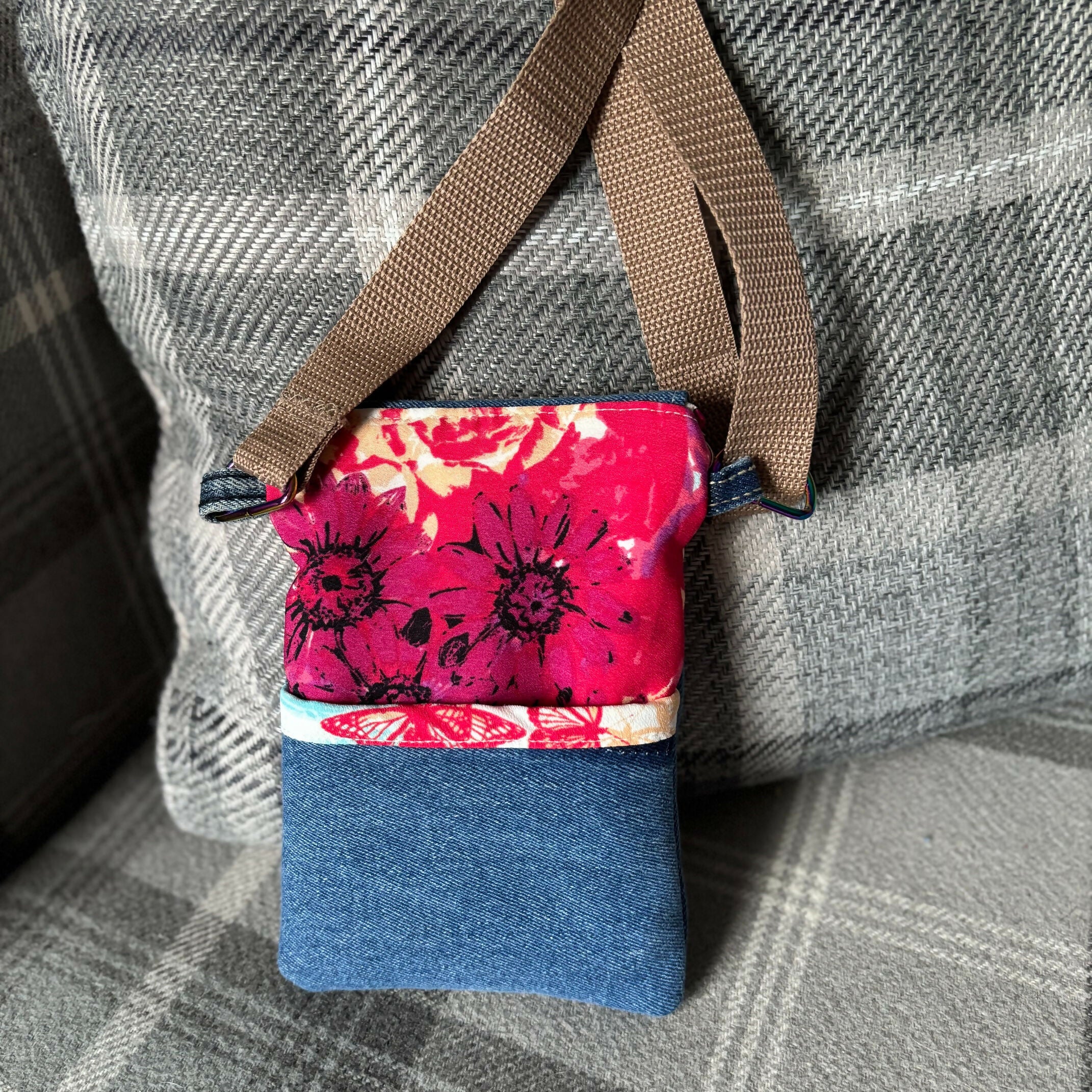 Unique Design Handcrafted Crossbody Bag Handbag Made From Upcycled Jeans And Fabrics