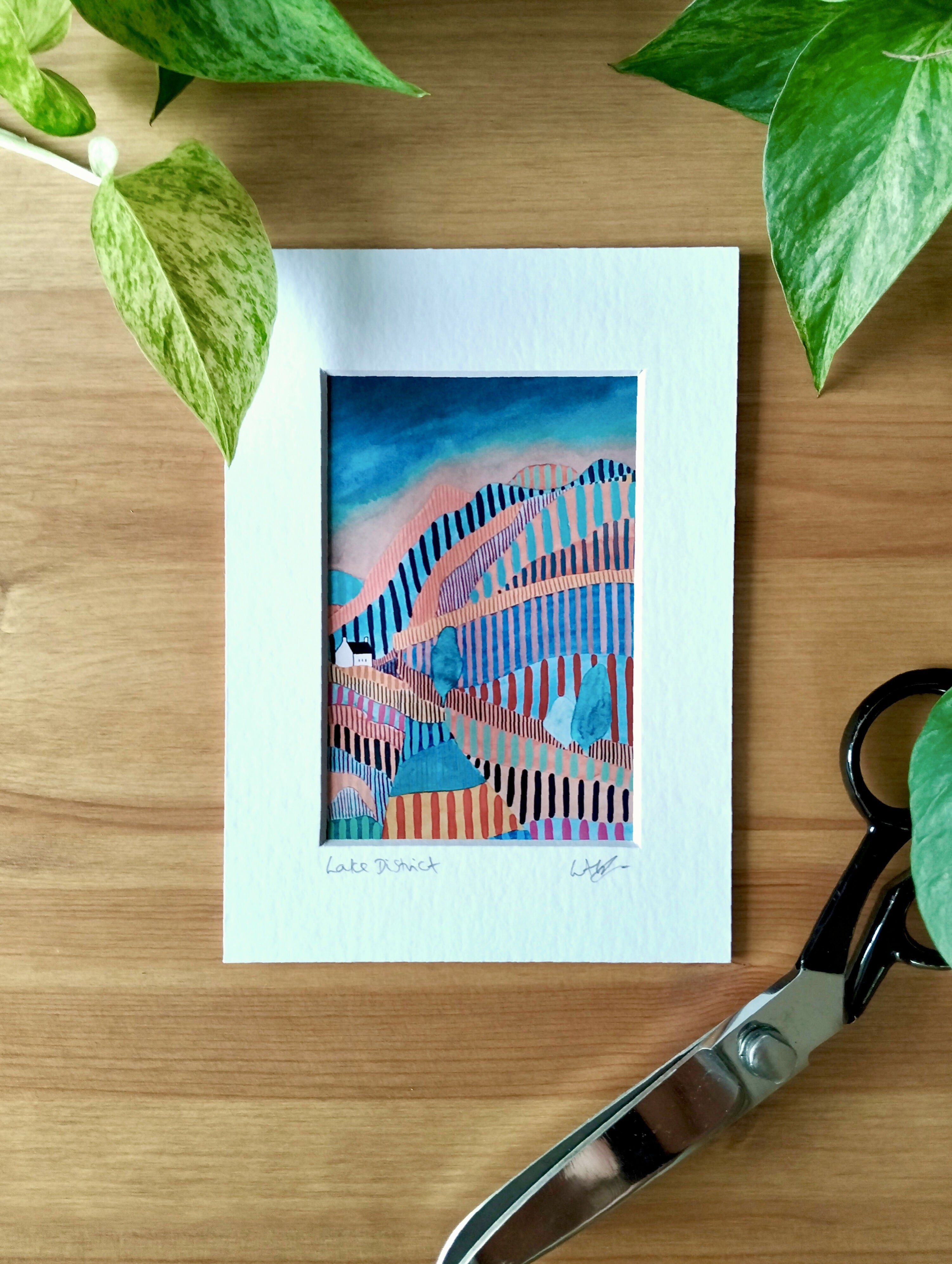Signed Mini Art Print | Abstract Lake District Landscape, Cottage