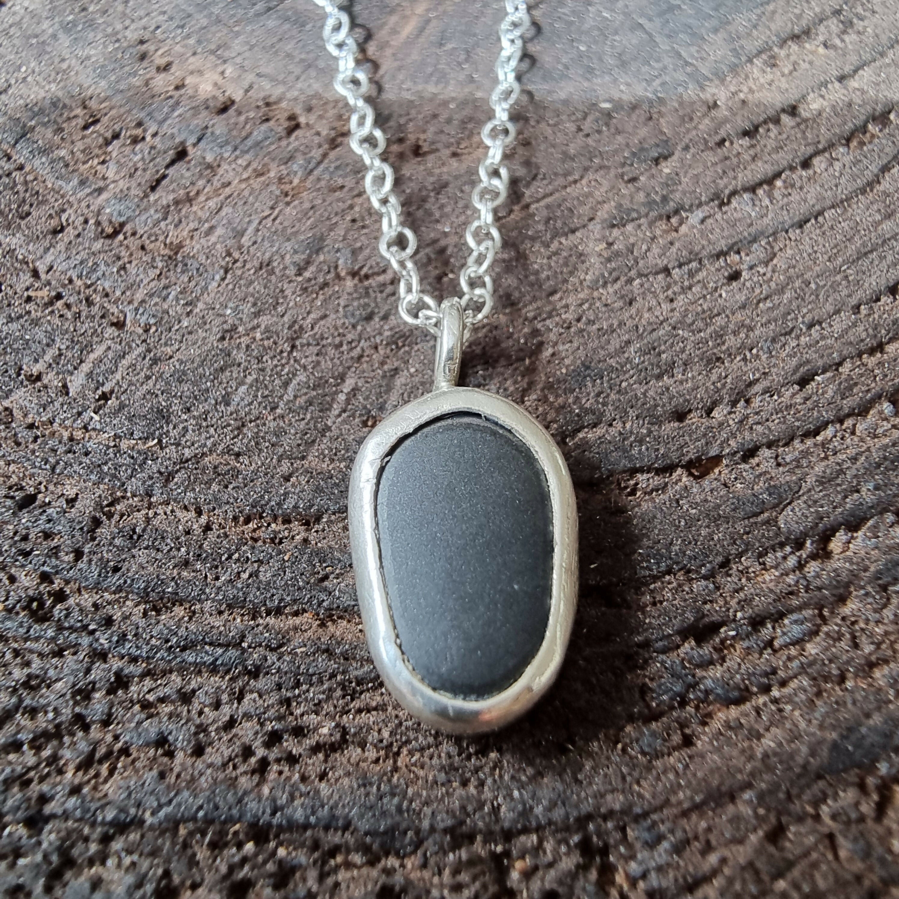 Beach Stone and Silver Pendant