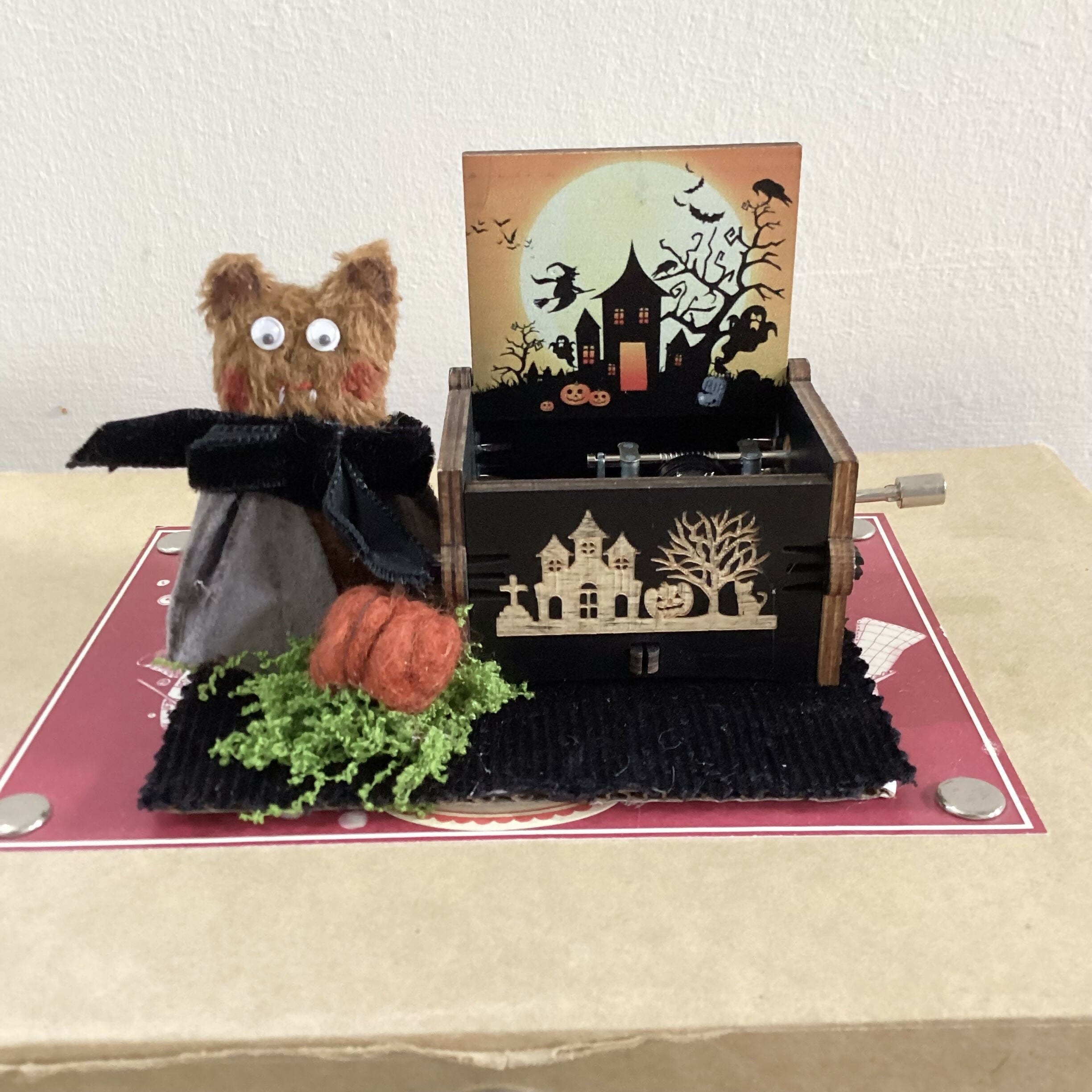 Bat and Crank Handle Music Box Ornament