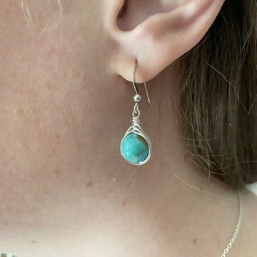 Turquoise Drop Earrings, Sterling Silver