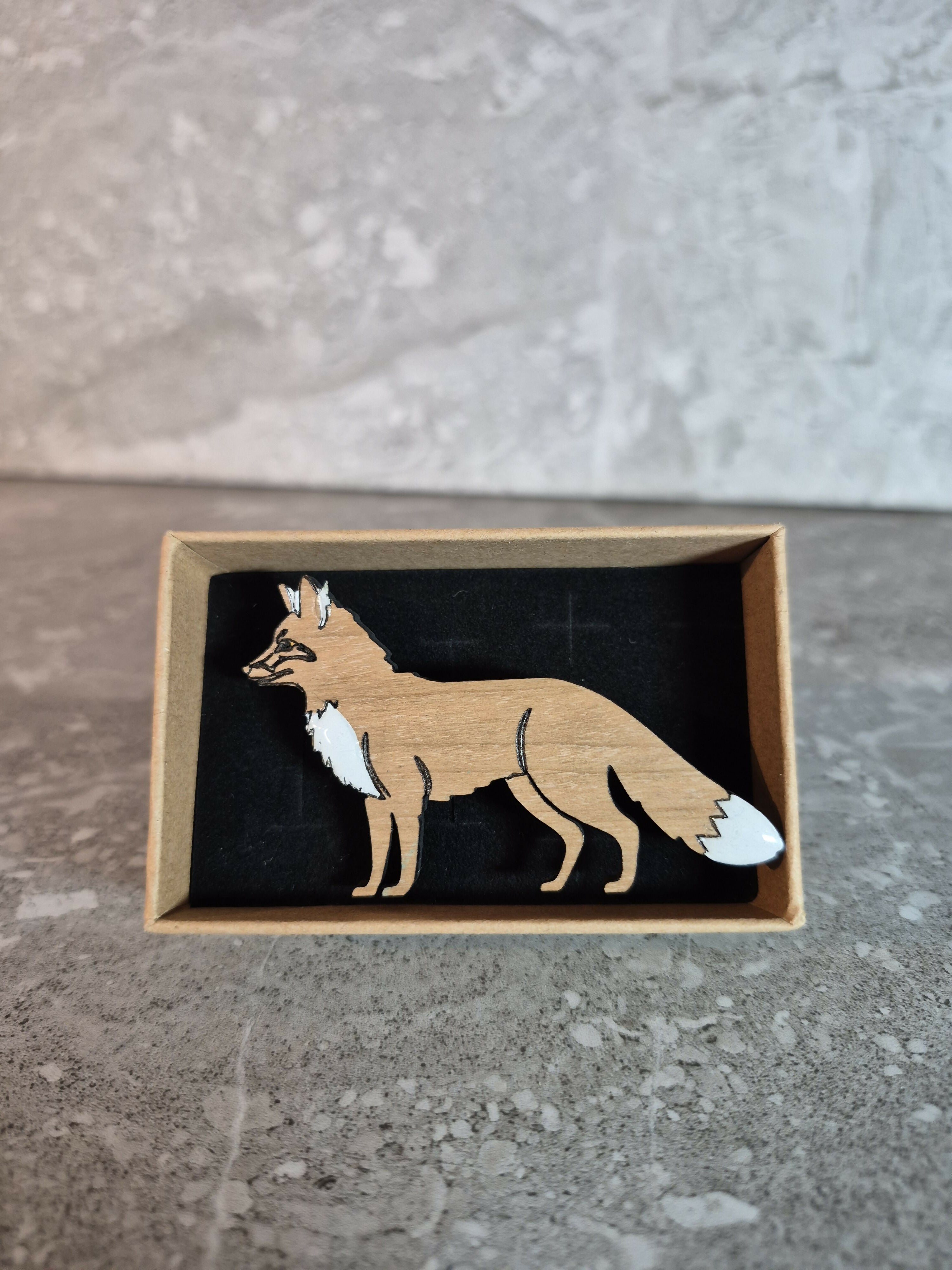 Handcrafted Cherry Veneered Red Fox Pin
