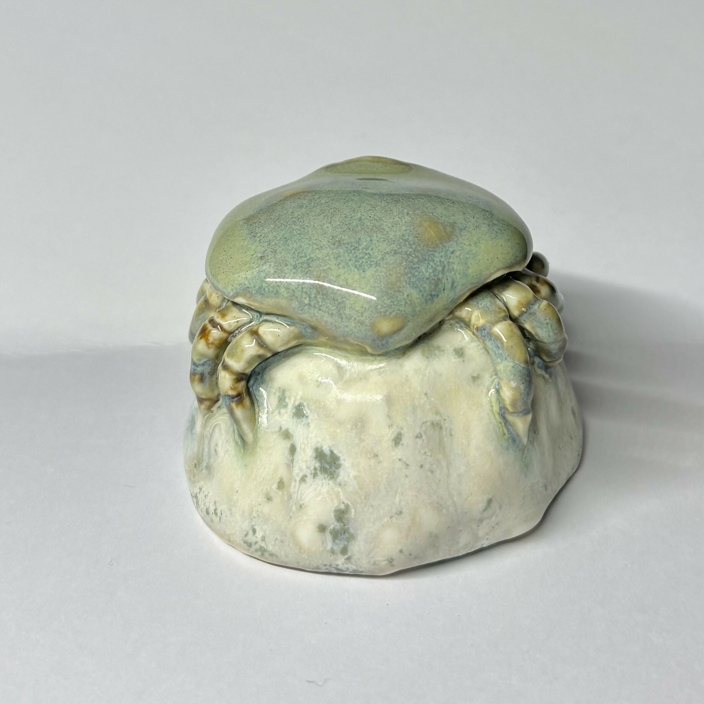 Handmade Ceramic Crab on a Rock Sculpture