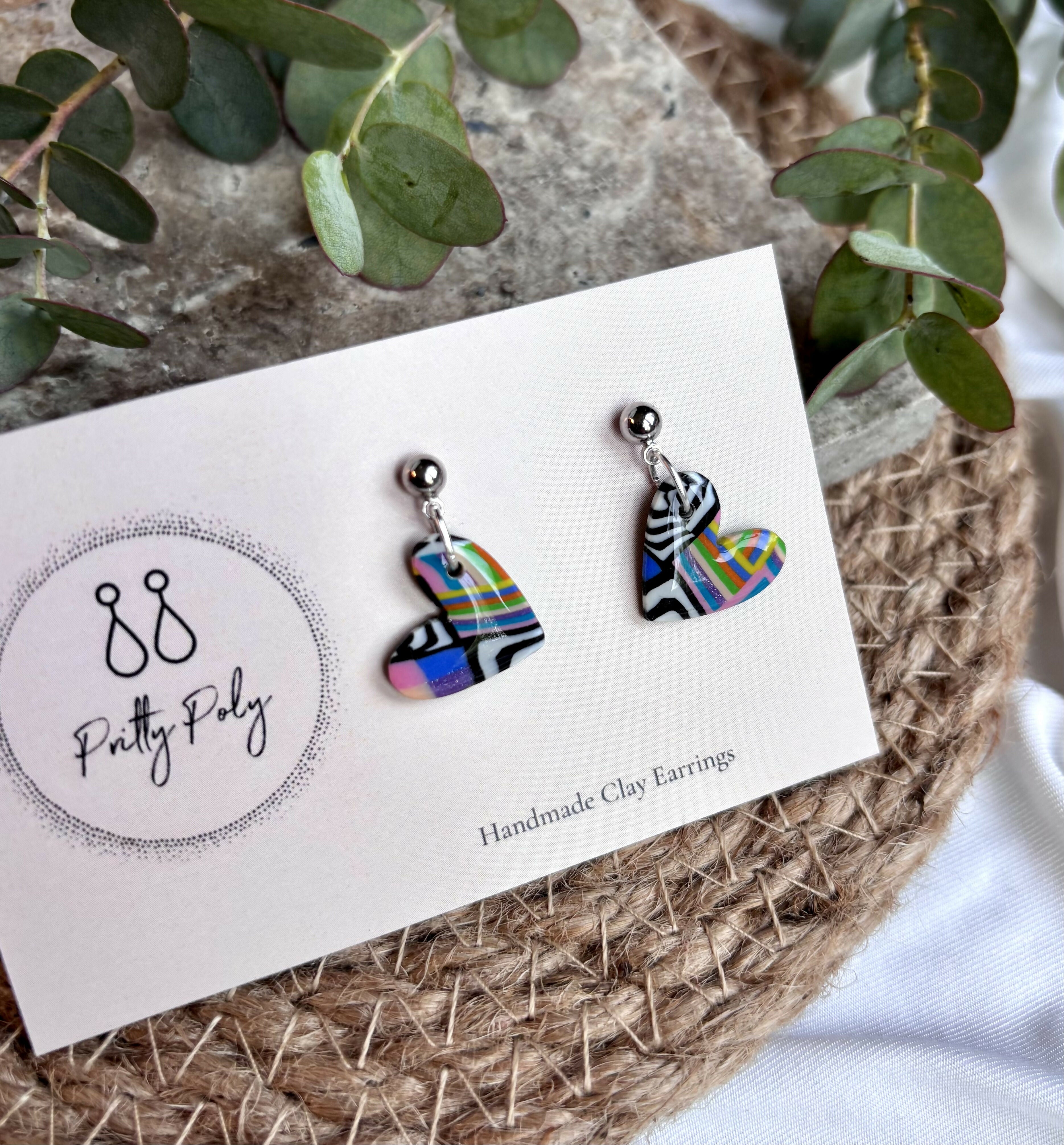 Funky Pattern Collection - Small Heart Polymer Clay Earrings