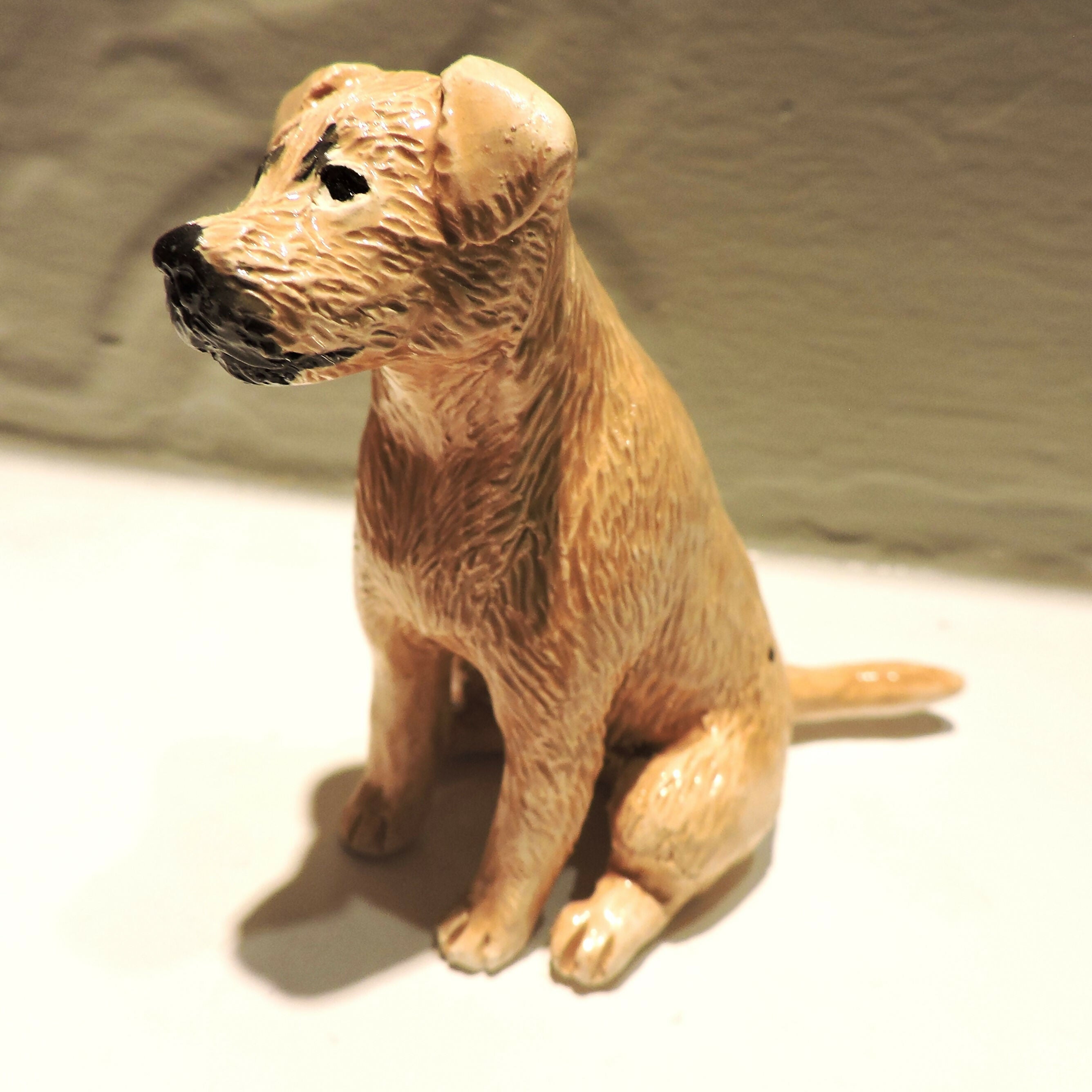 Ceramic Border terrier dog sculpture, wheaten