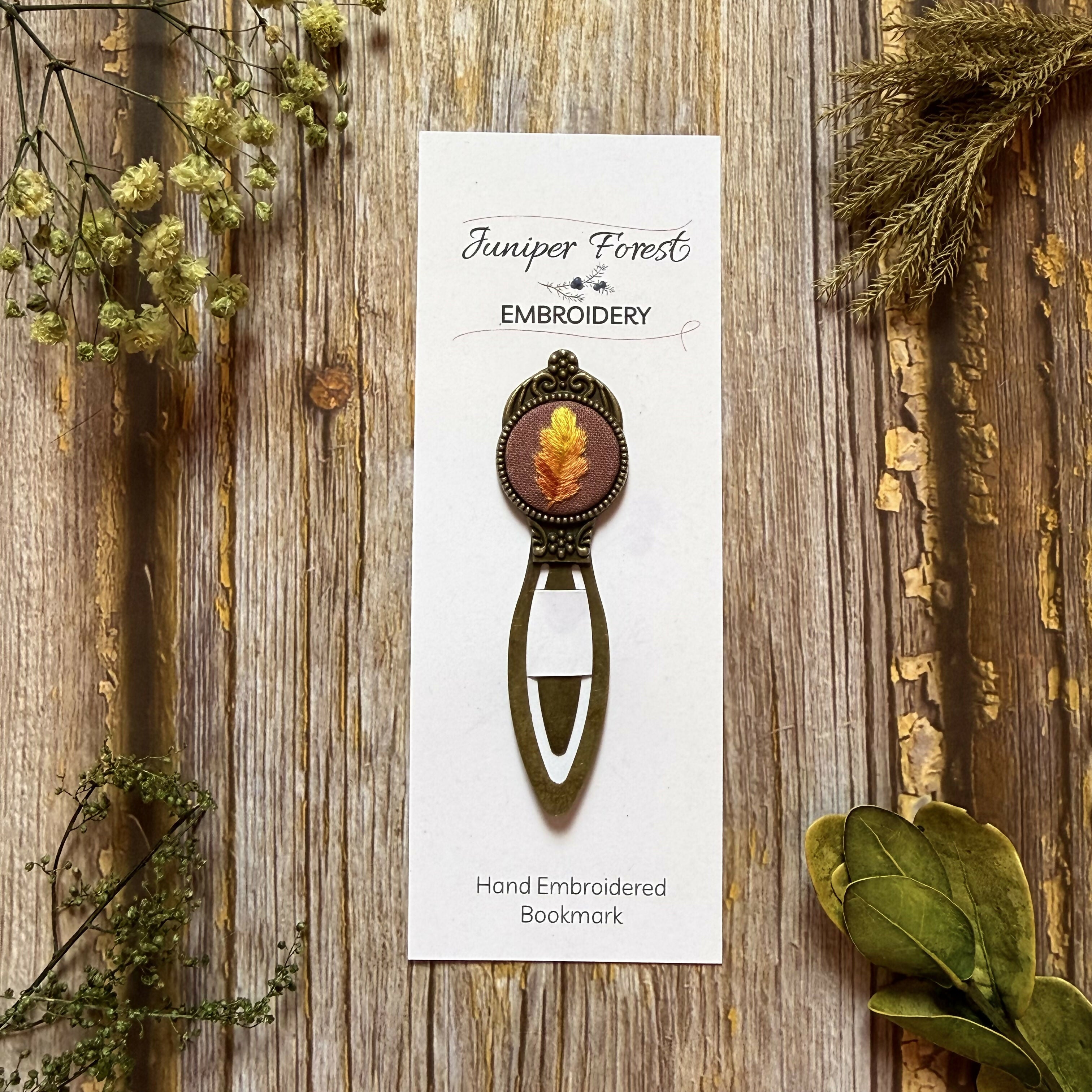 Bronze Hand Embroidered Autumnal Oak Leaf Antique Bookmark