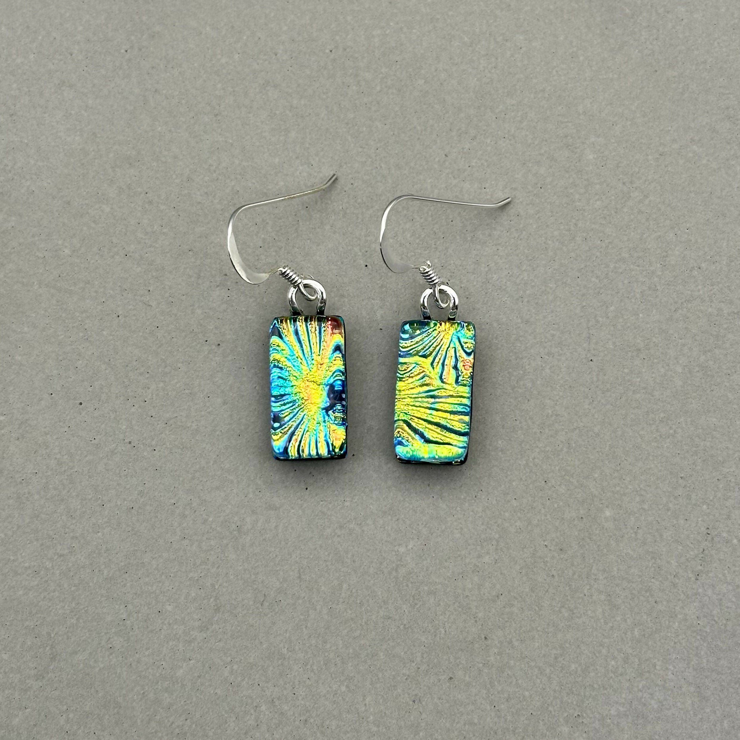 Rainbow Flower Dichroic Glass Necklace and Earrings Set - Sterling Silver, Handmade by Jade Tapson Glass.