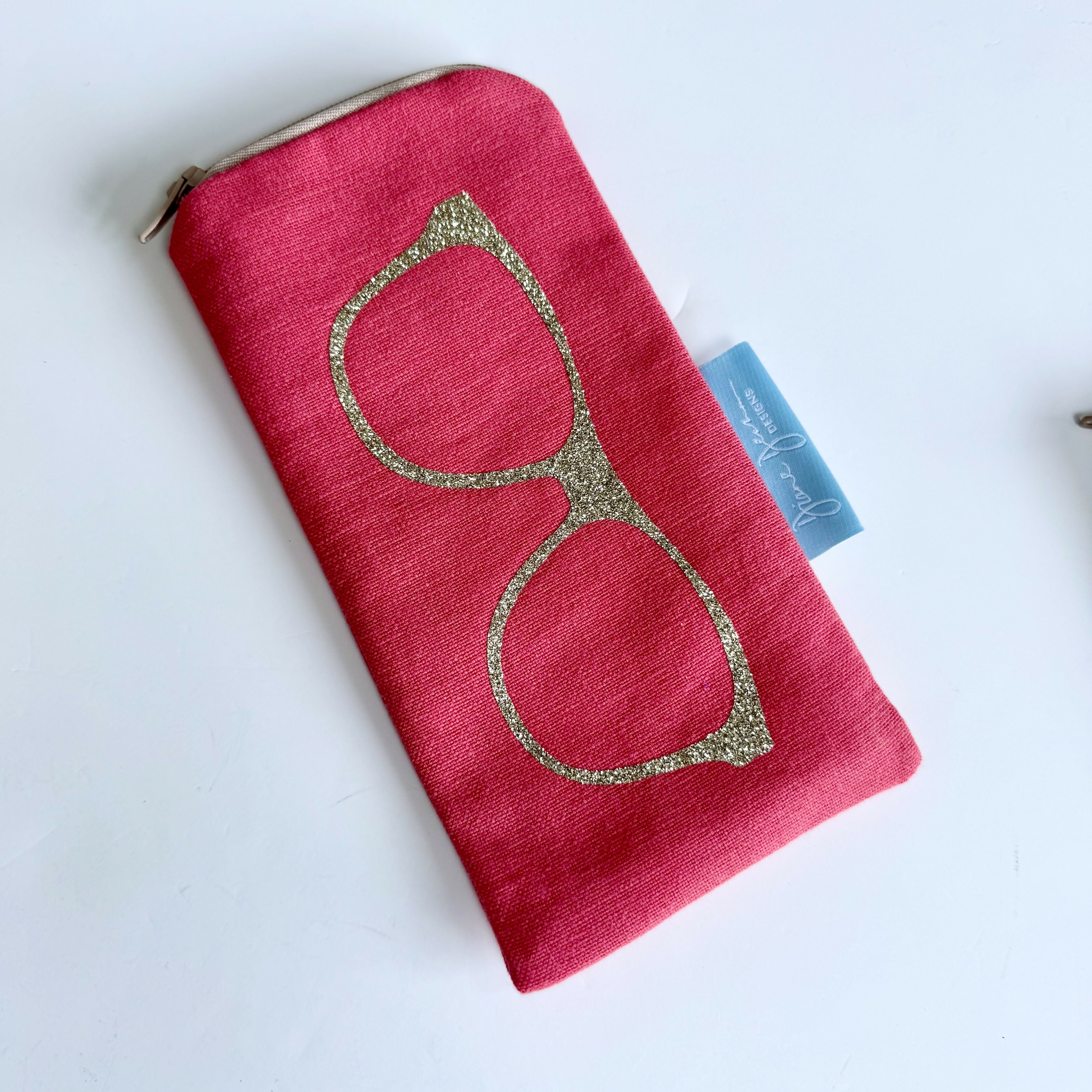 Glasses Case -Coral with Gold Glitter