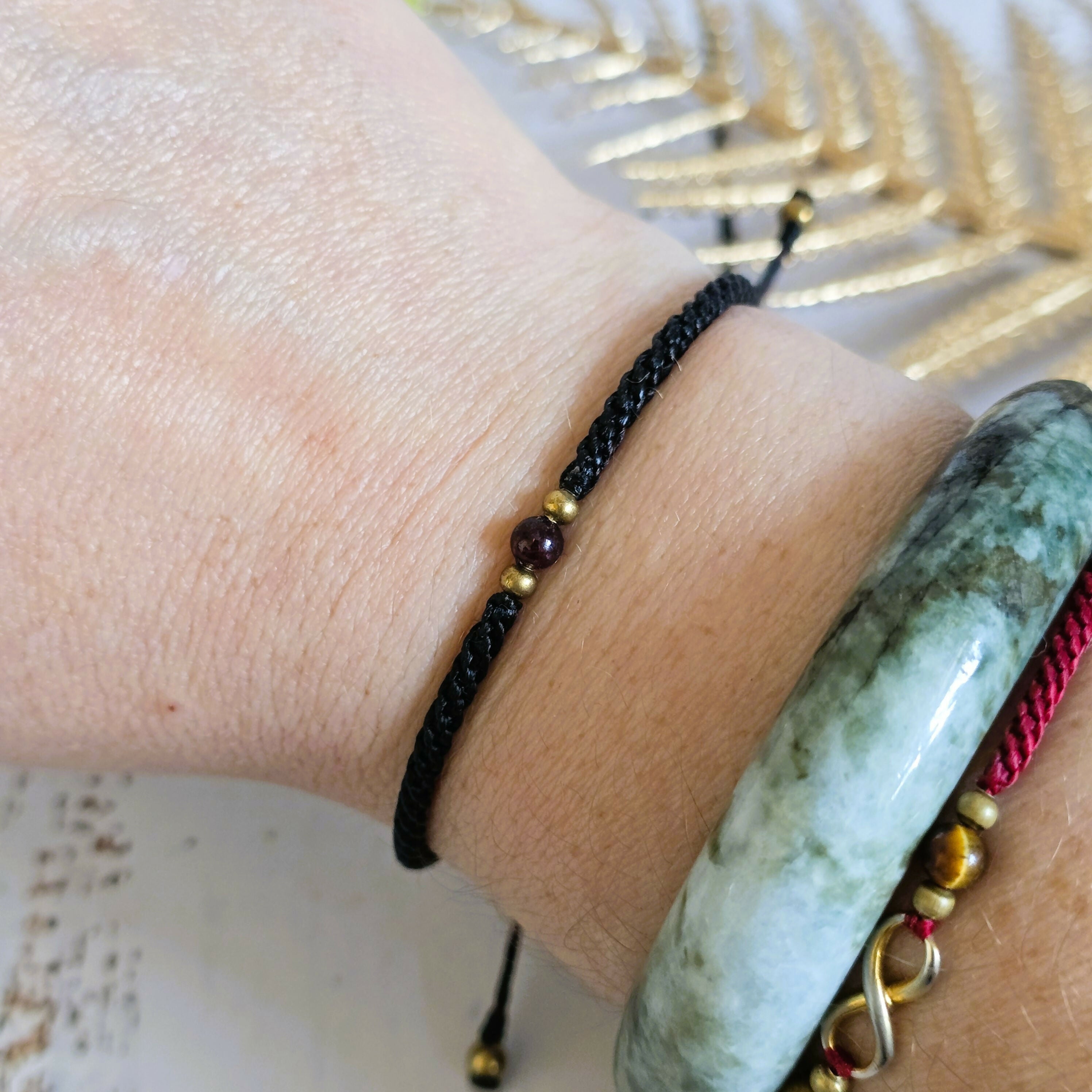 Garnet Birthstone Bracelet; Single Crystal Macrame Adjustible January Gift Bracelet