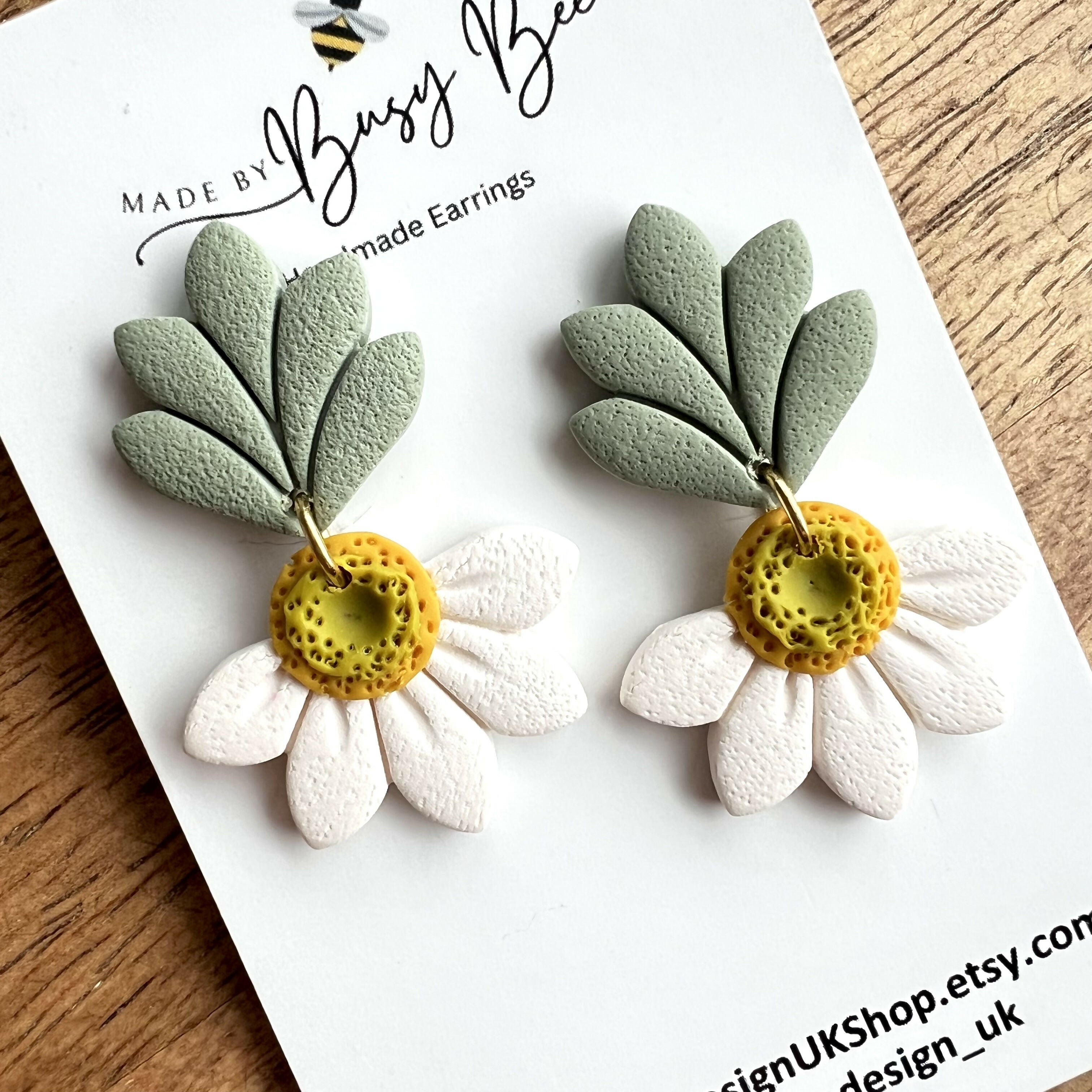 Flower Dangle Earrings – Polymer Clay Textured Earrings, Dainty Earrings, Handmade Clay Jewellery