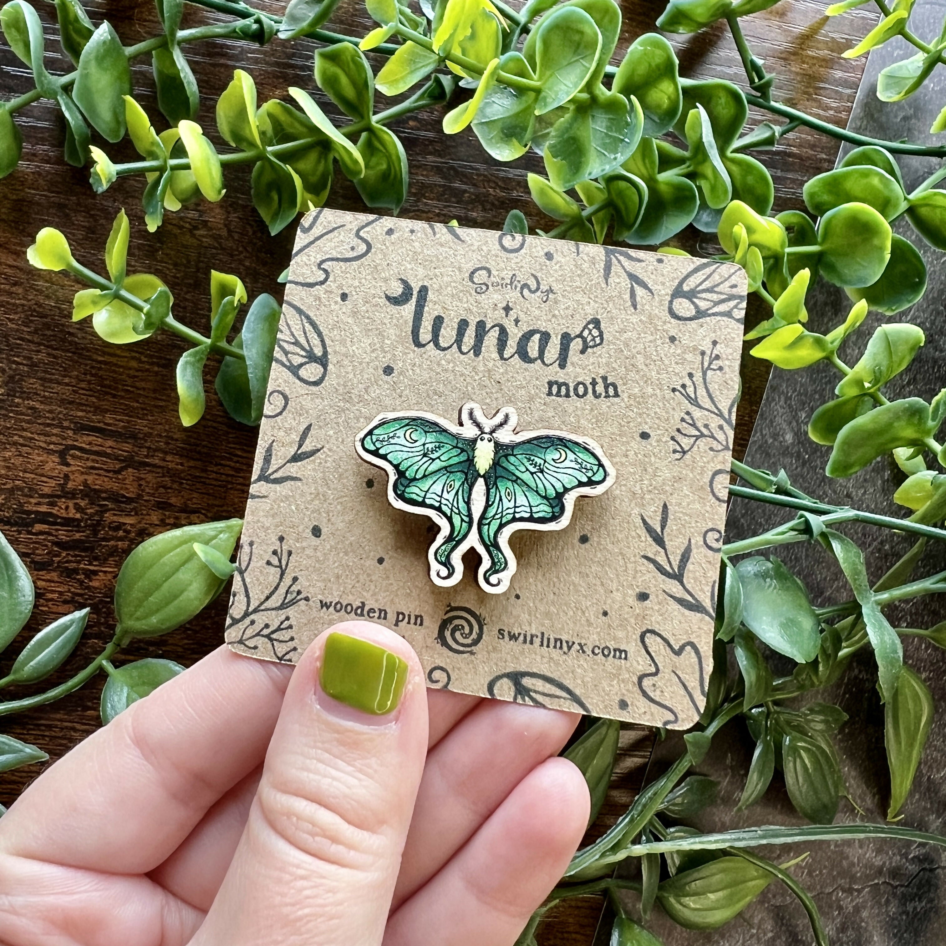 Lunar Moth Wooden Pin | Eco-Friendly Maple | Art & Soul