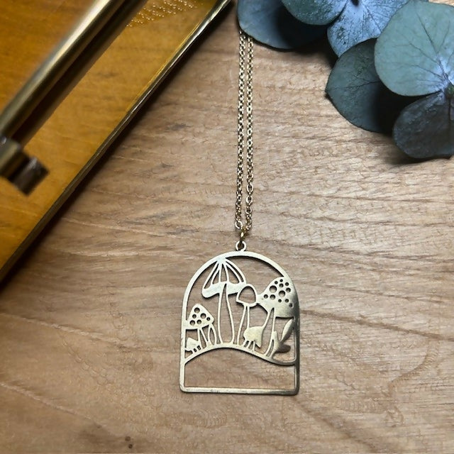Lovely Gold Plated Cutout Mushroom Pendant Necklace