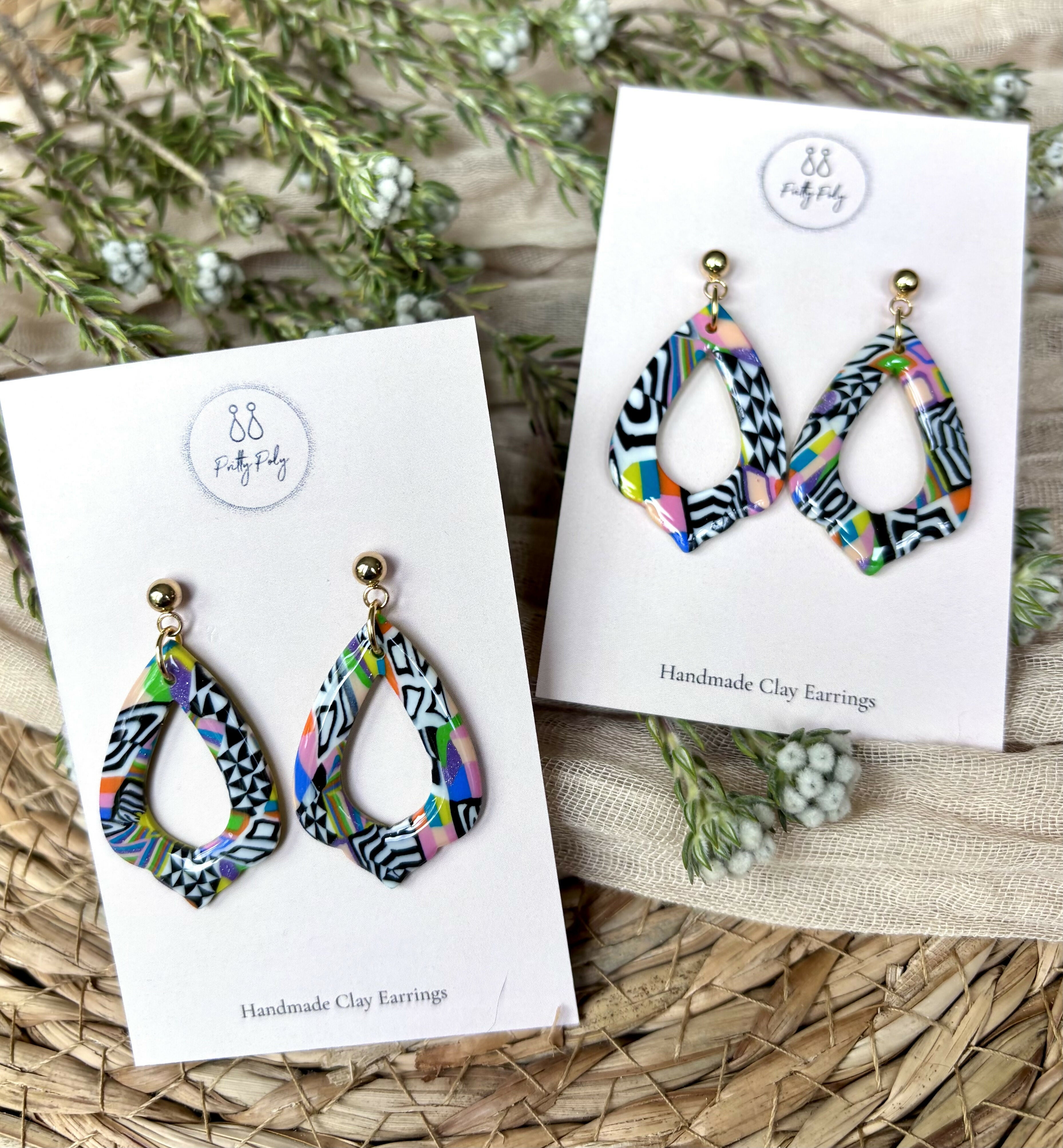 Funky Pattern Collection - Teardrop Dangle Polymer Clay Earrings