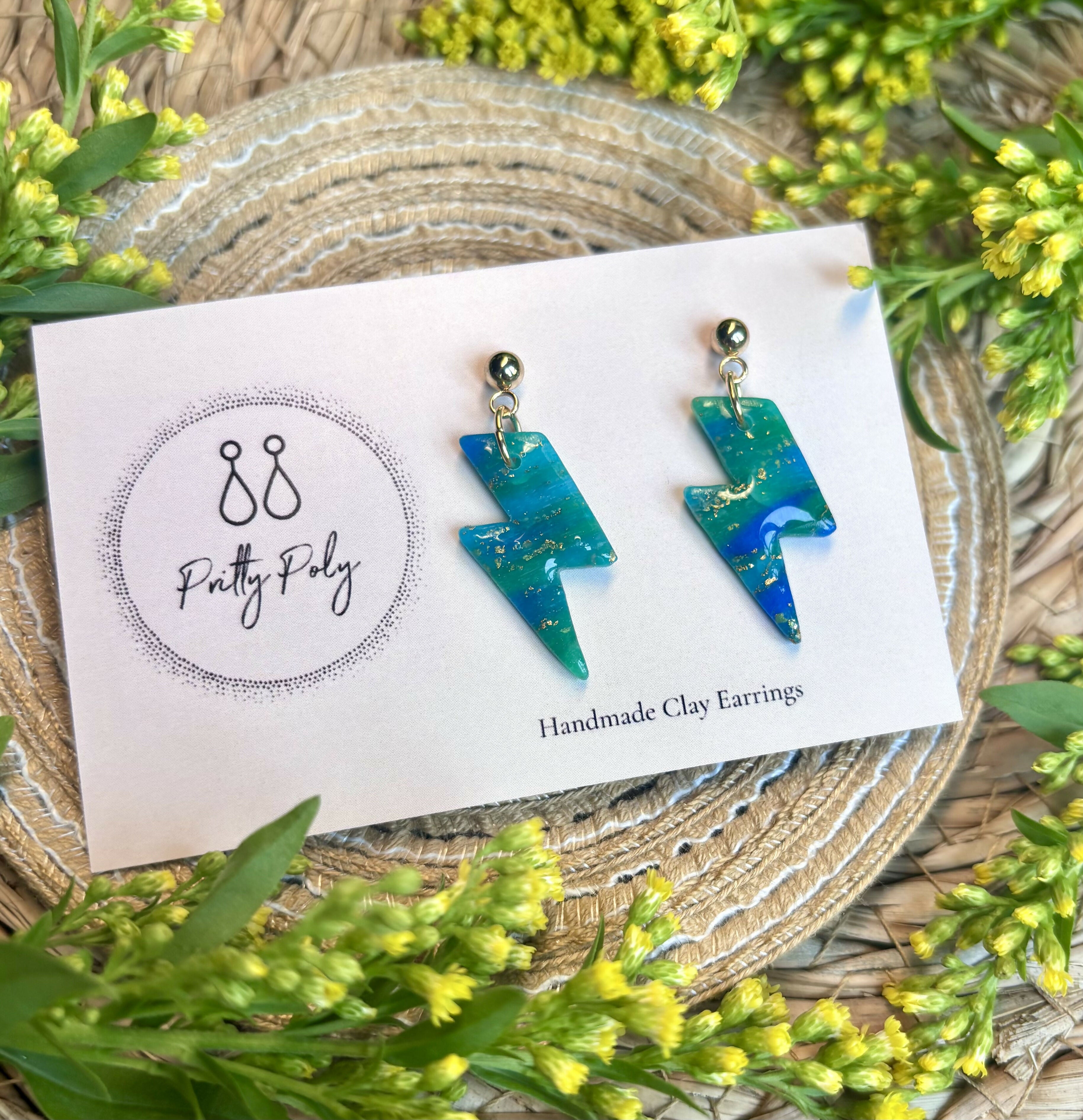 Ocean Dream Collection - Small Lightening Bolts Polymer Clay Earrings