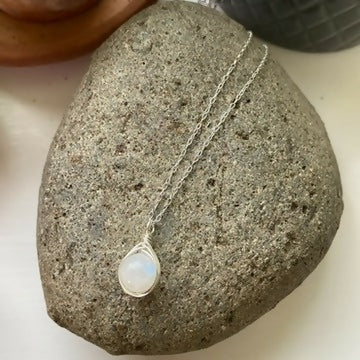 Moonstone Drop Necklace, Sterling Silver