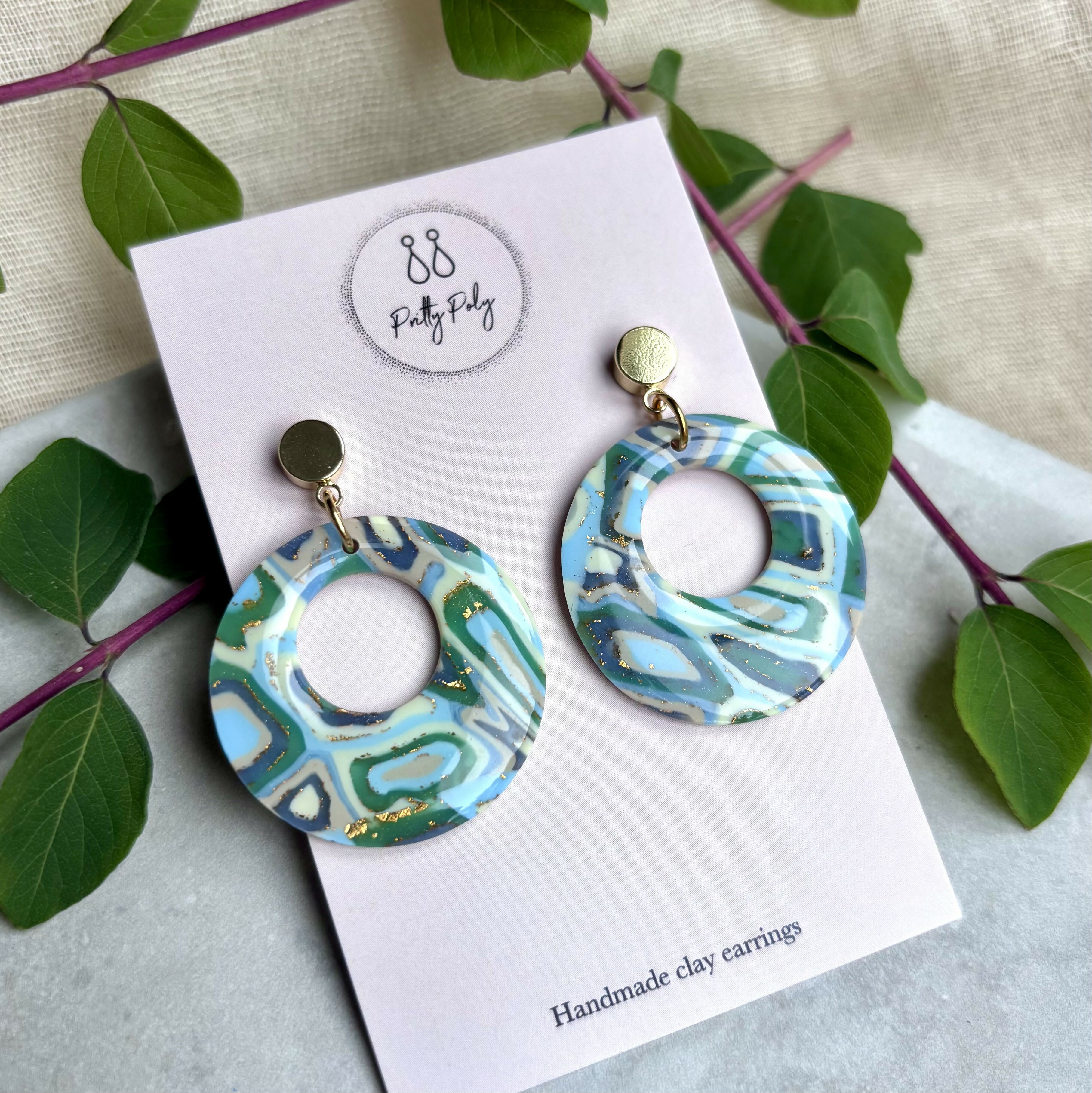 Aqua Collection - Round Polymer Clay Earrings