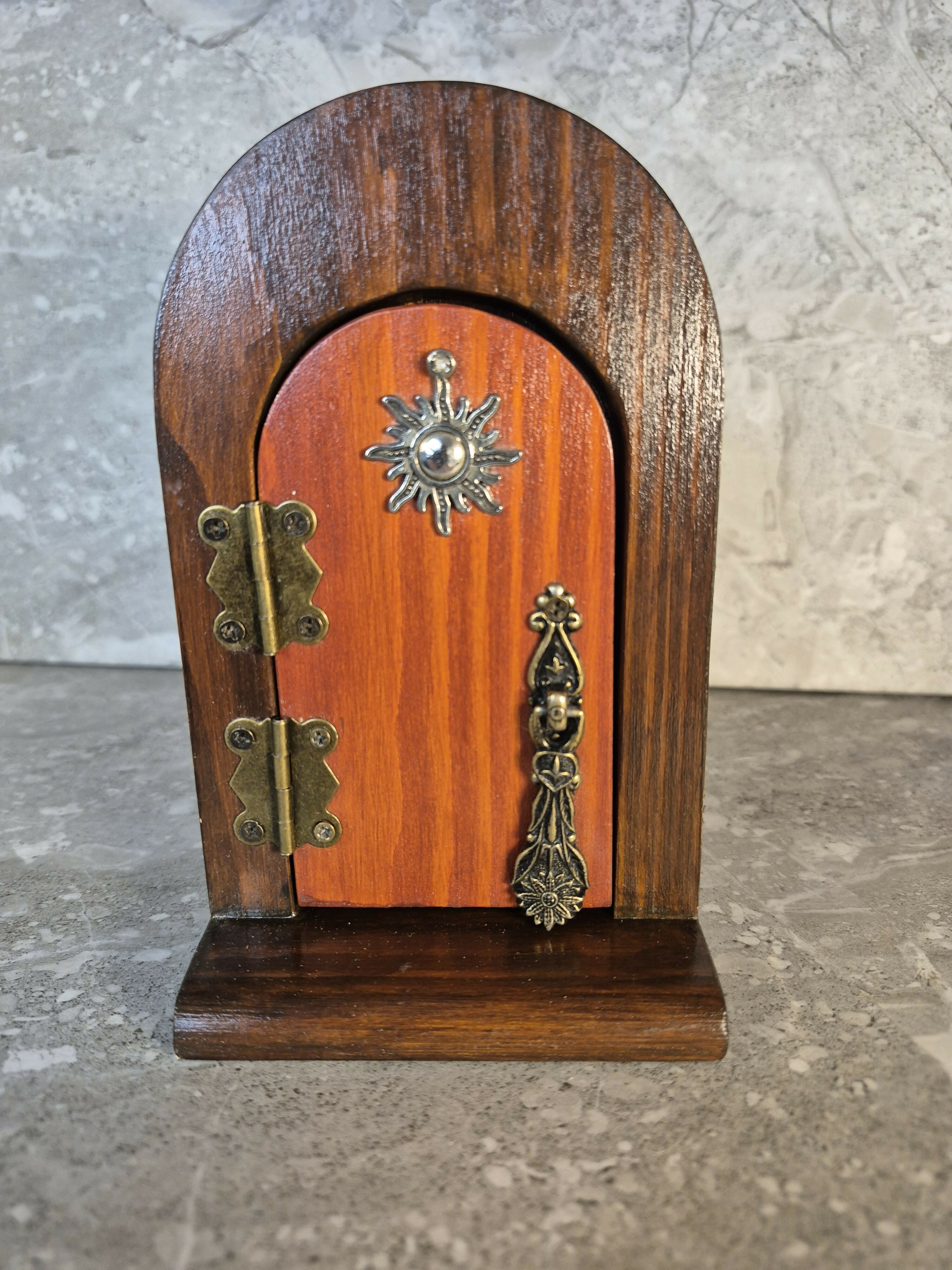 Handcrafted wooden opening fairy door