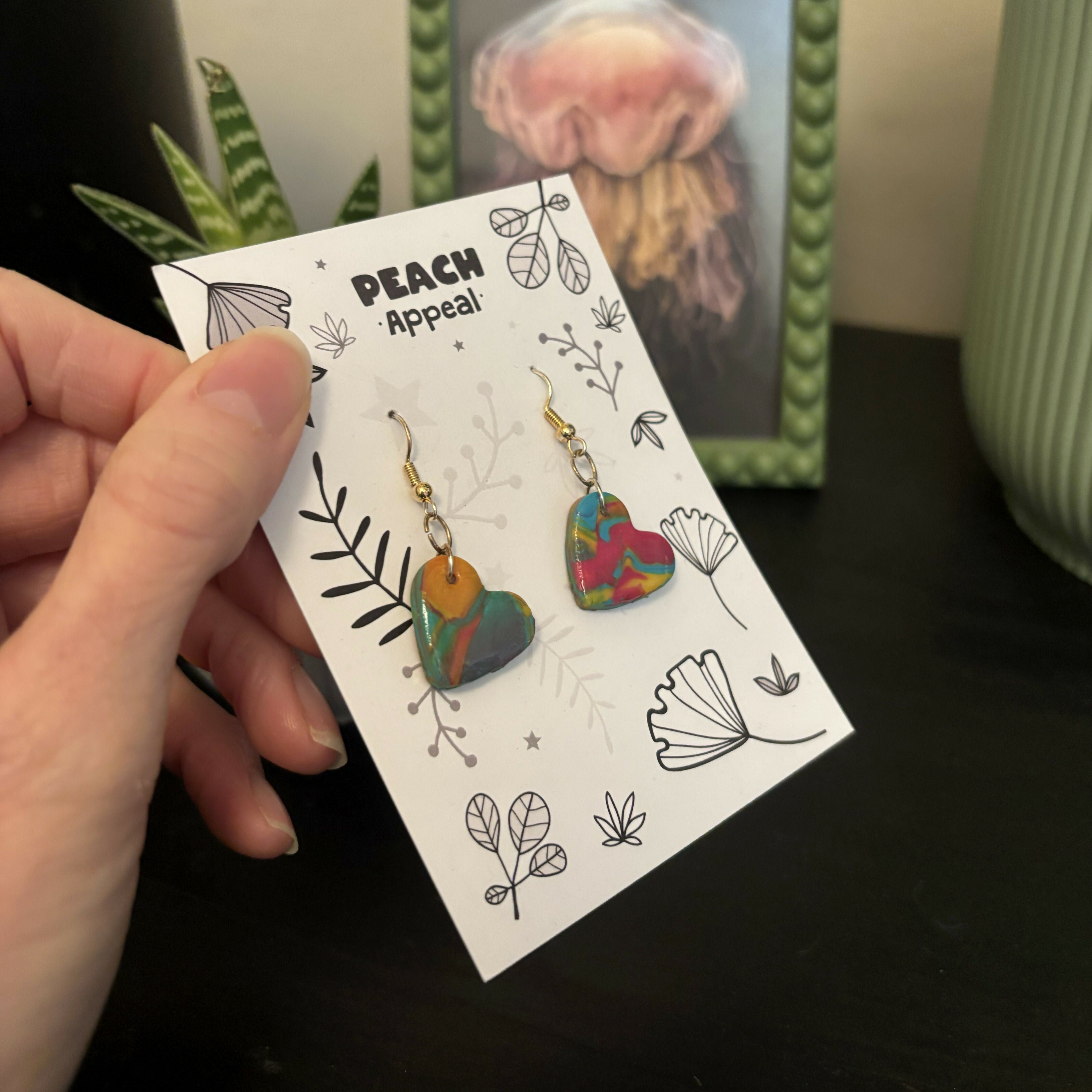 Recycled Polymer Clay Earrings - Rainbow Heart